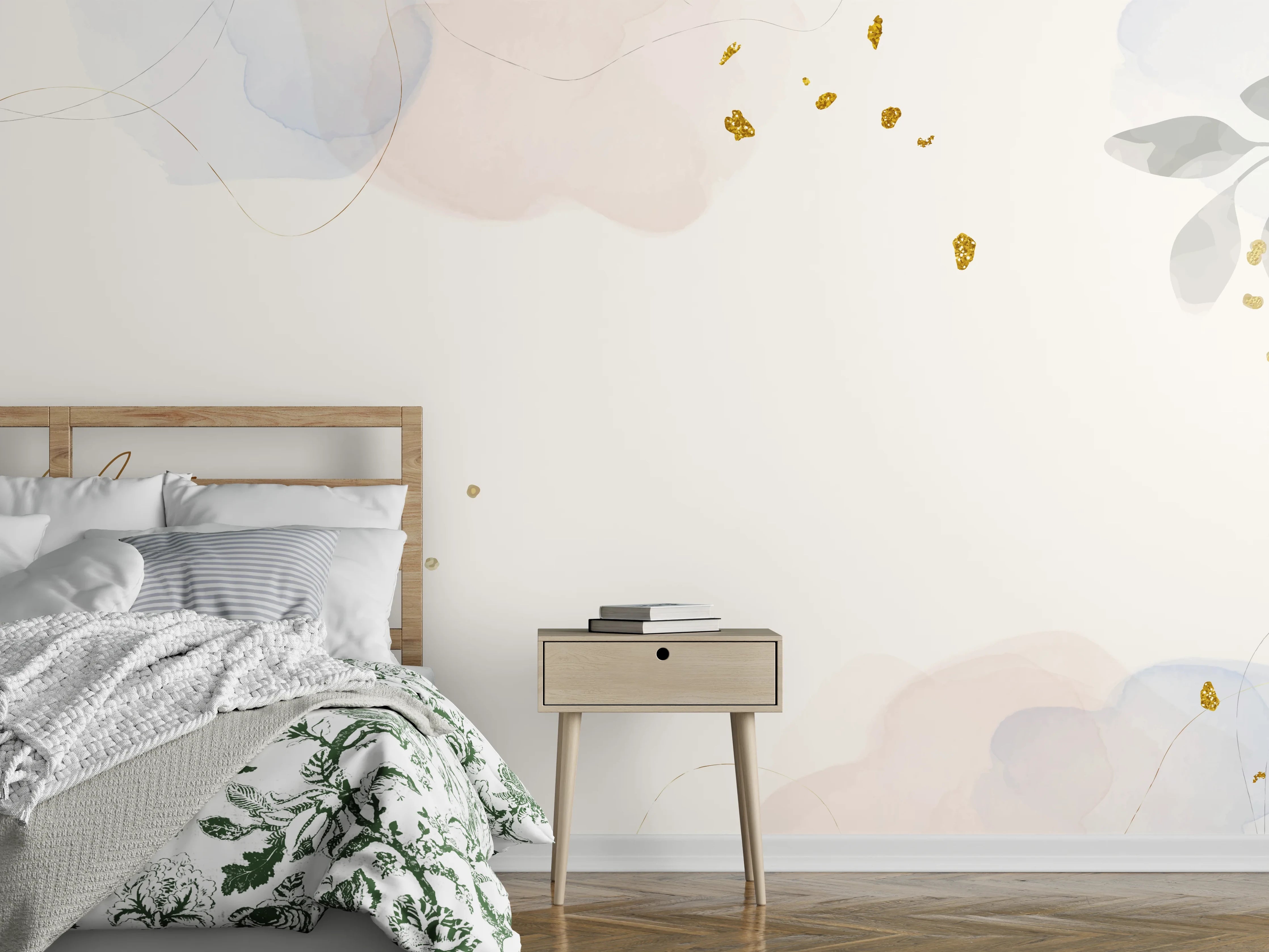 Wandverkleidung Schlafzimmer - Zartes Blumen Aquarell Design