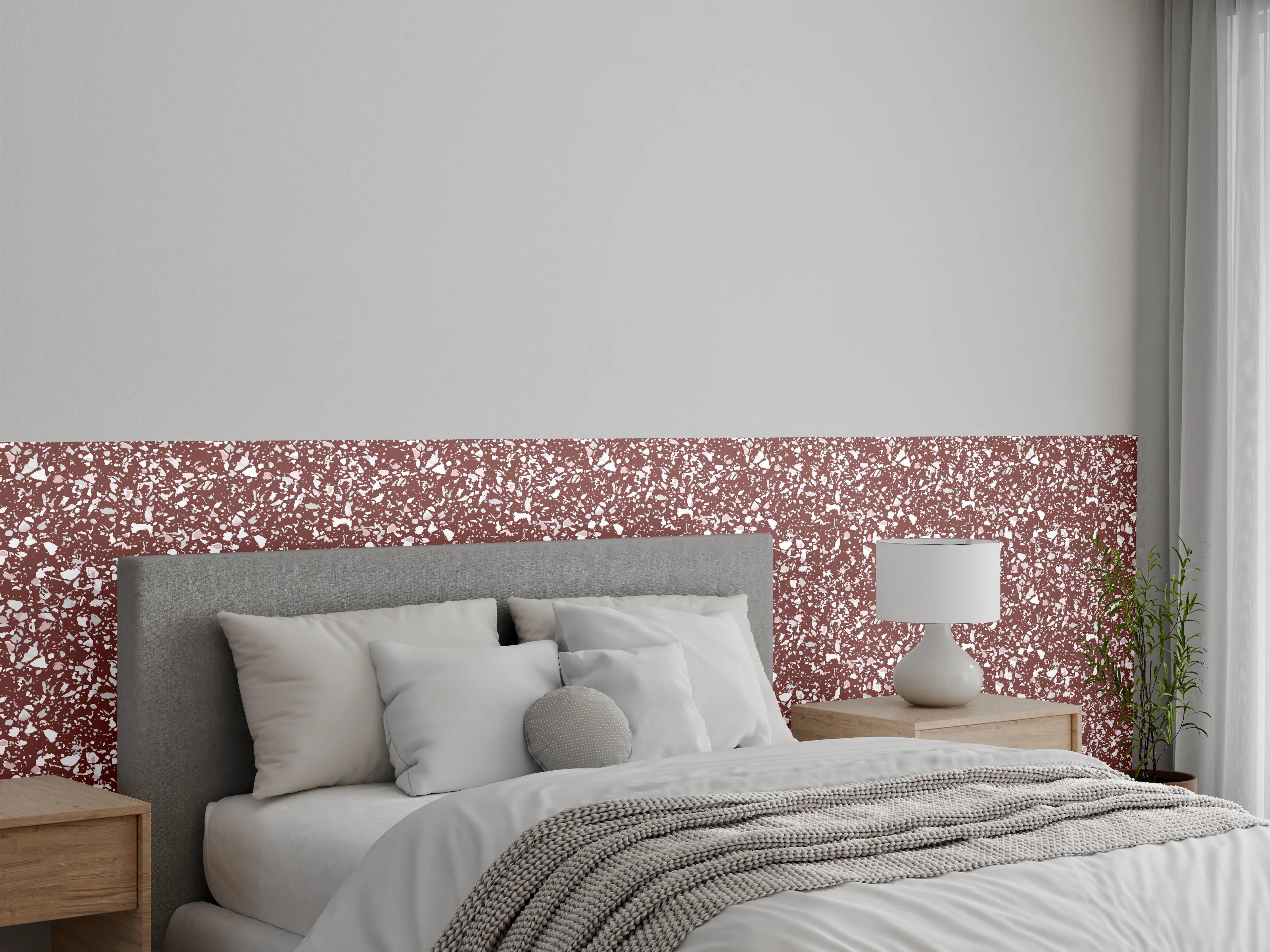 Wandverkleidung Schlafzimmer - Zartes Blumenmuster in warmem Rot