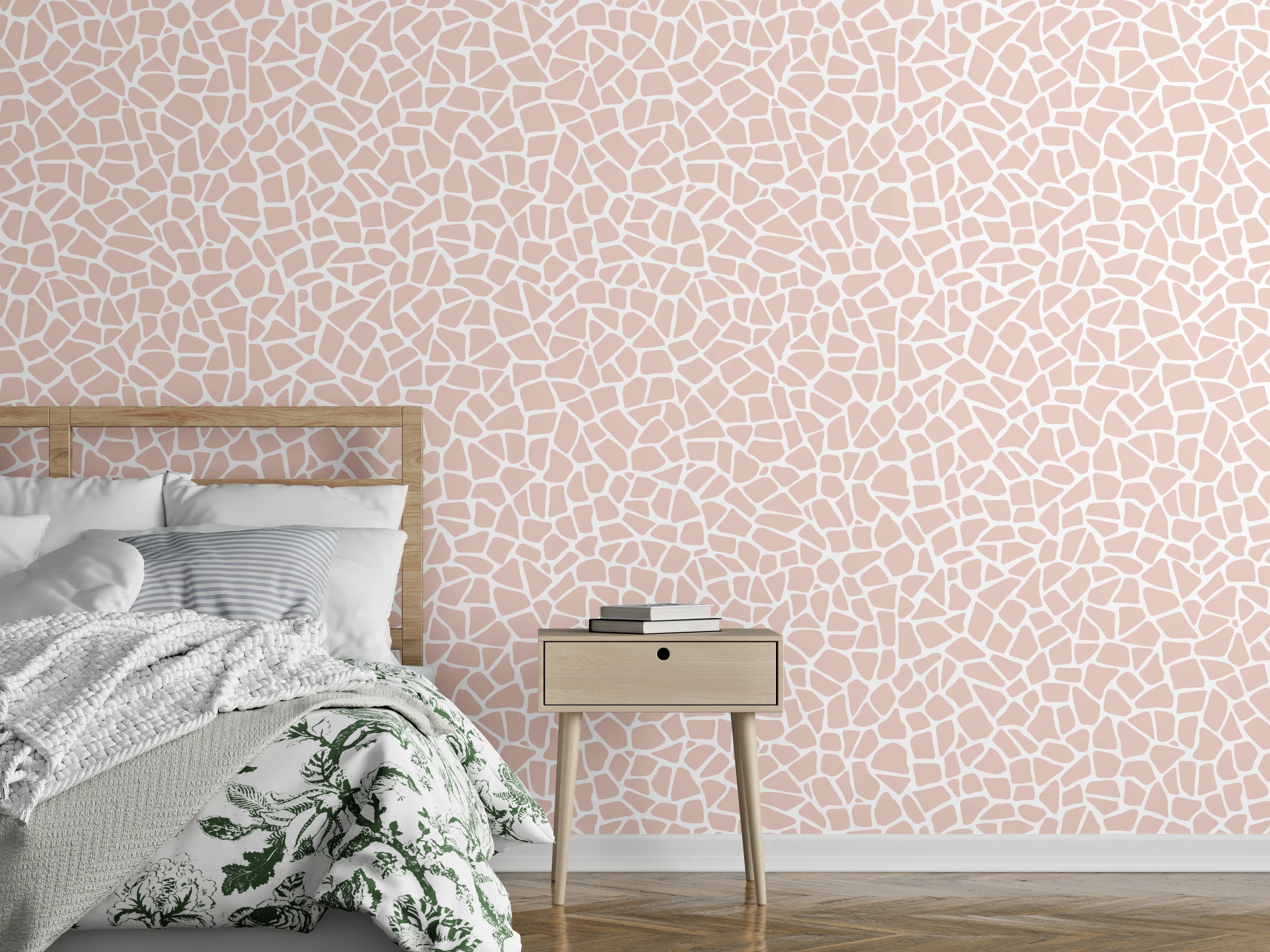 Wandverkleidung Schlafzimmer - Zartes Mosaikmuster in Rosé mit Weiß