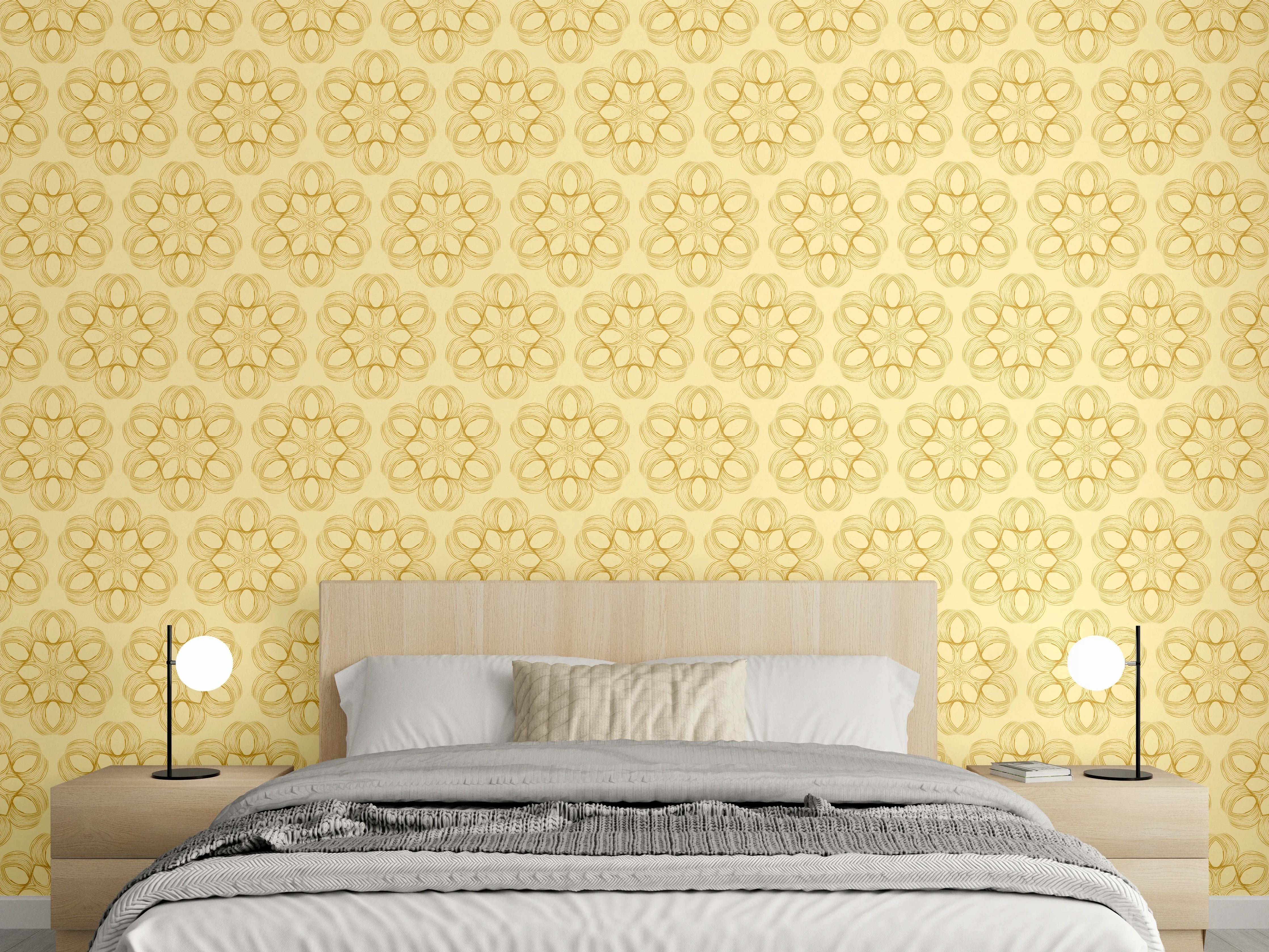 Wandverkleidung Schlafzimmer - Zartes Muster in Goldbeige