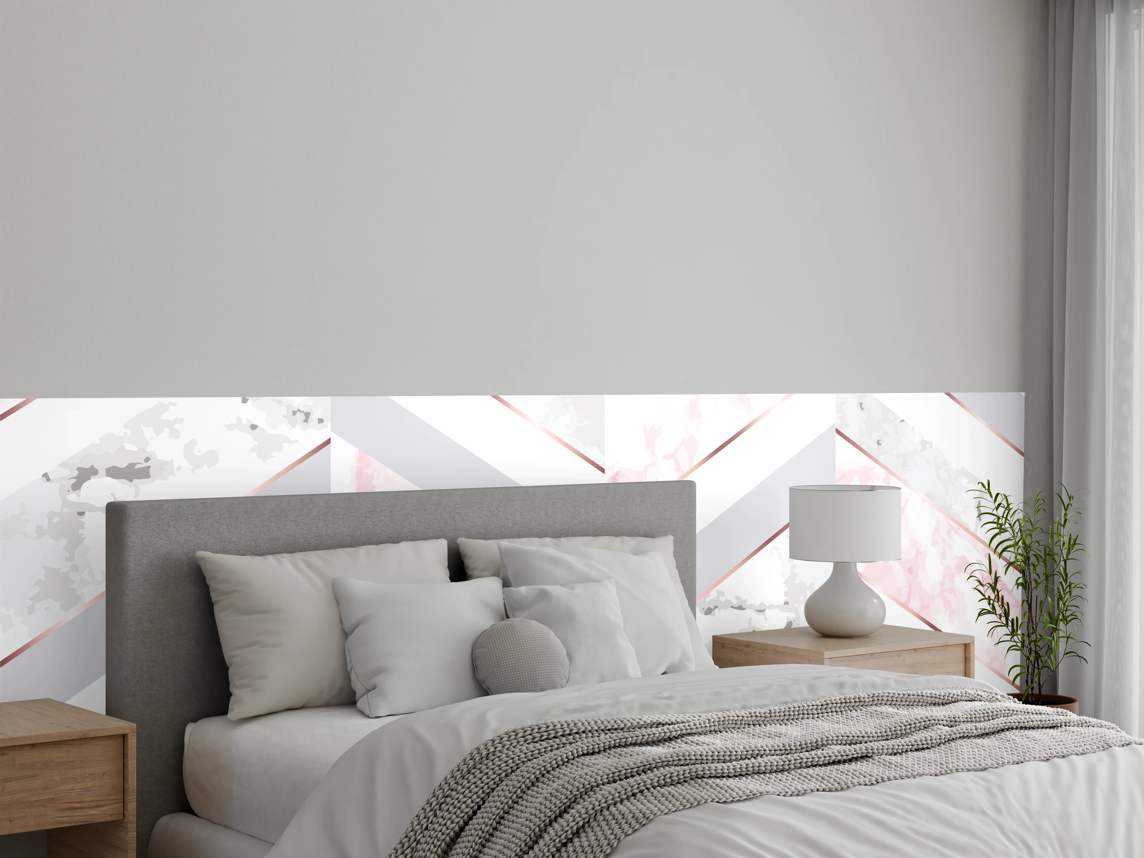 Wandverkleidung Schlafzimmer - Zartes Rosa-Weiß Muster