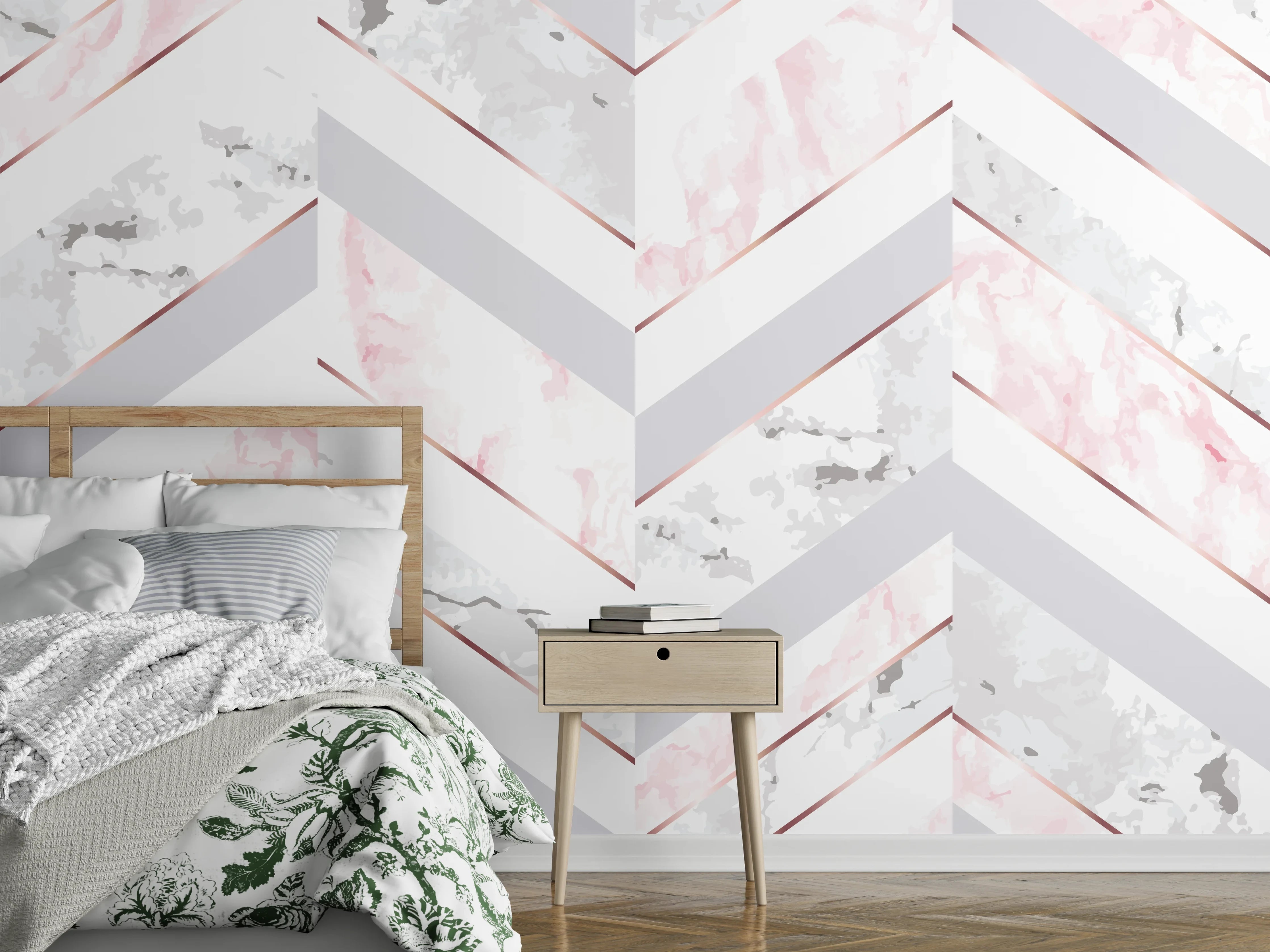 Wandverkleidung Schlafzimmer - Zartes Rosa-Weiß Muster