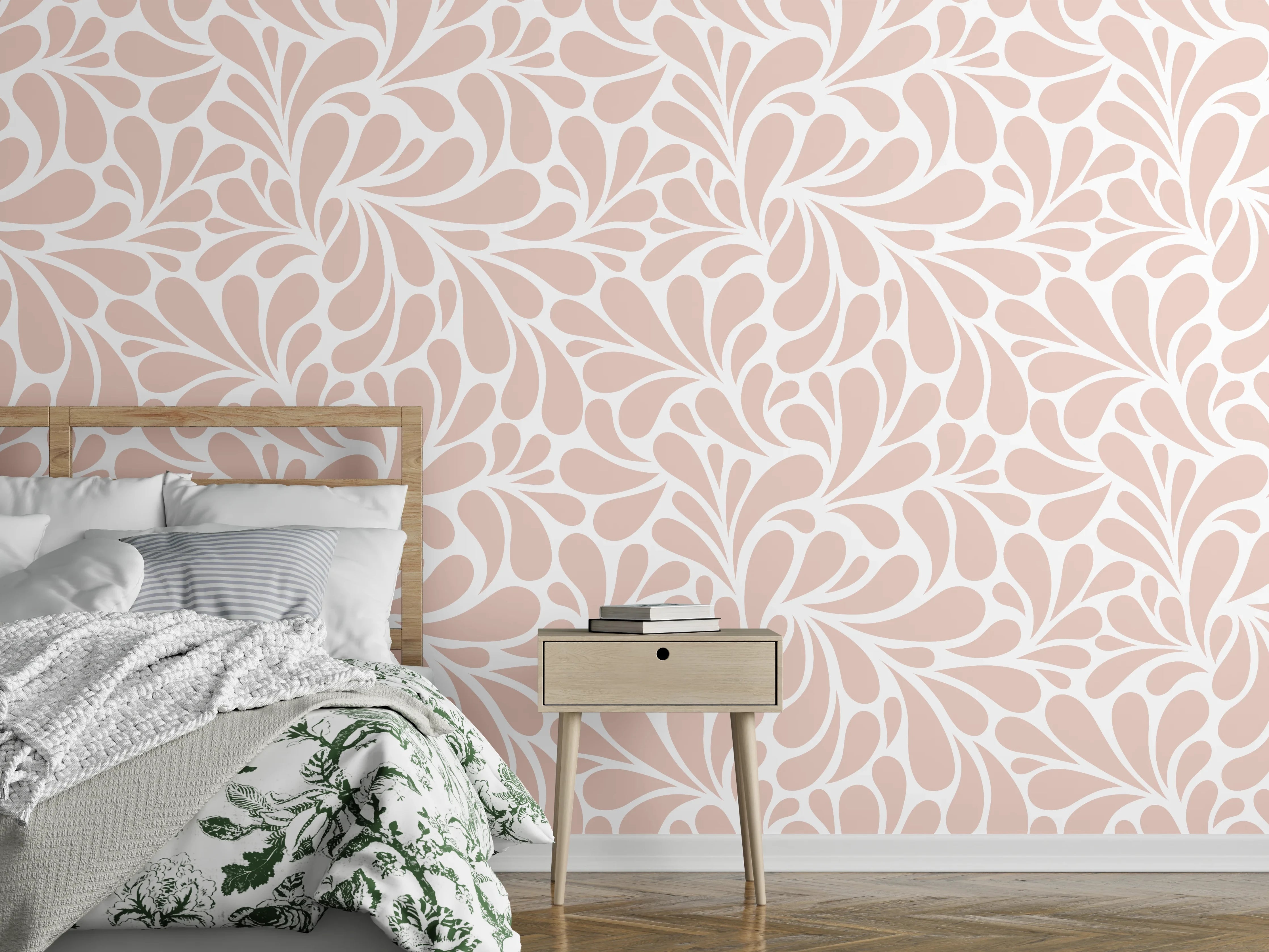 Wandverkleidung Schlafzimmer - Zartes florales Muster in Rosa
