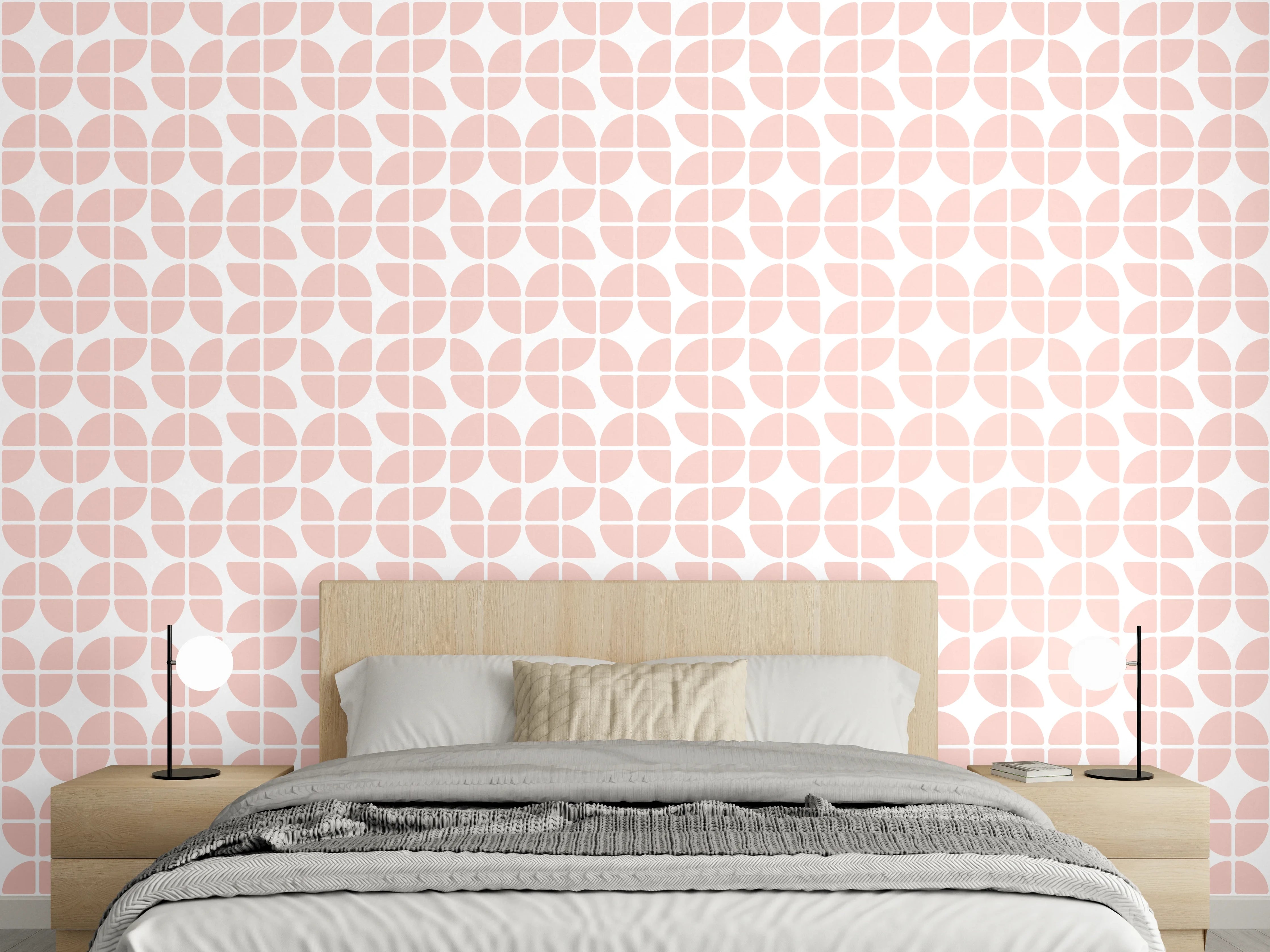 Wandverkleidung Schlafzimmer - Zartrosa Muster mit geometrischer Gestaltung