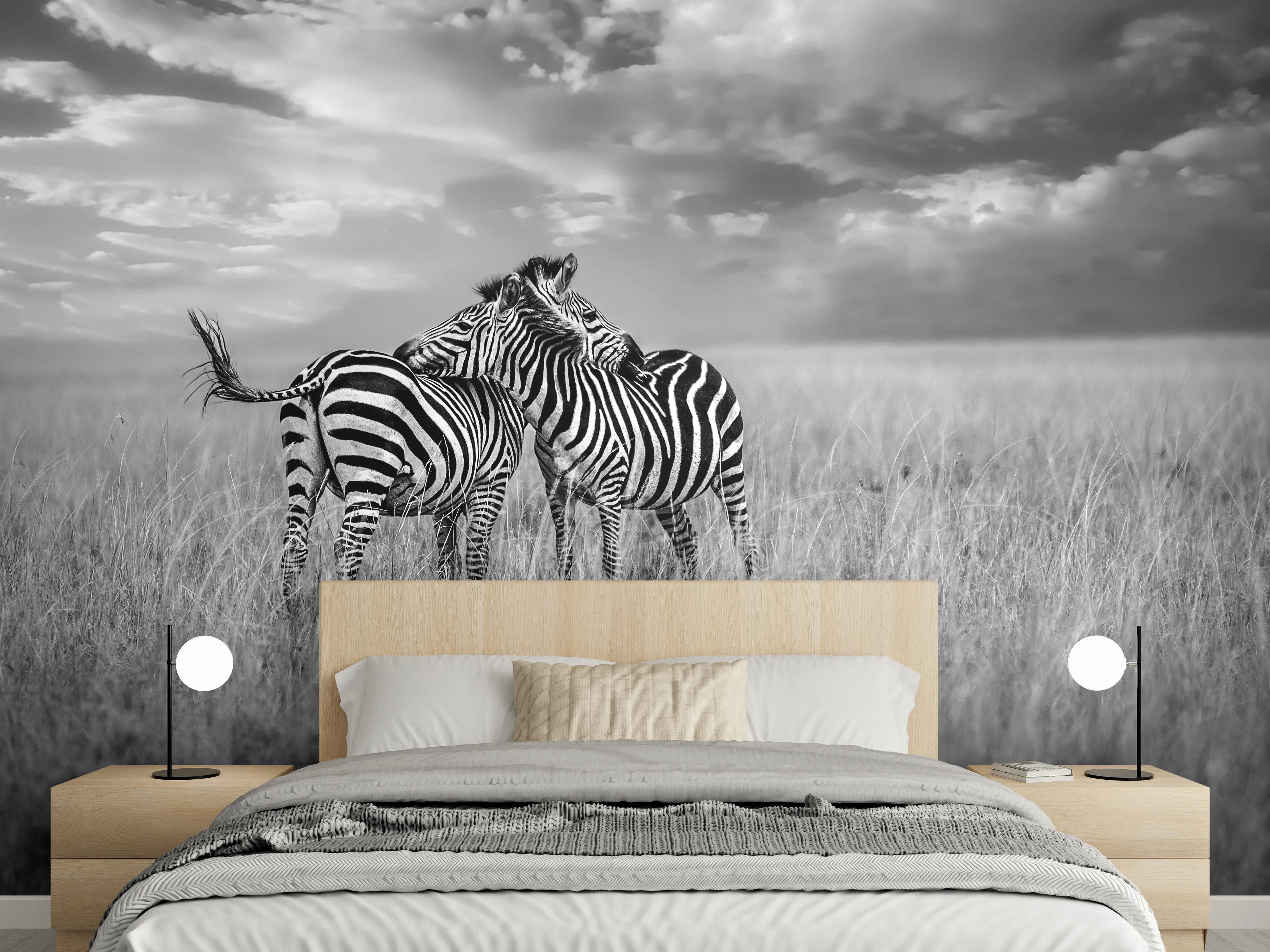 Wandverkleidung Schlafzimmer - Zebras in ihrer Natur - Savanne