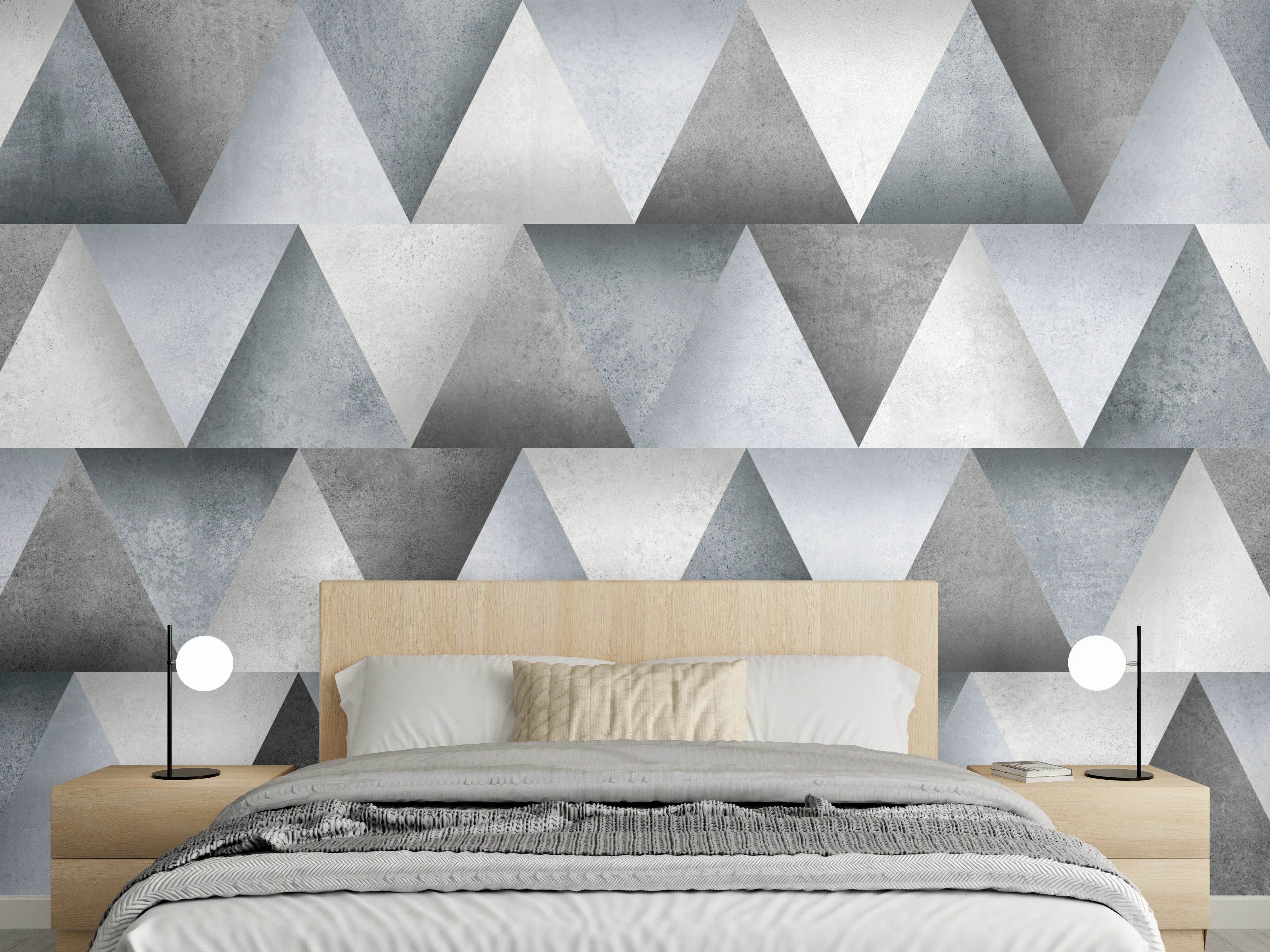 Wandverkleidung Schlafzimmer - Zementstein im Dreiecks Muster