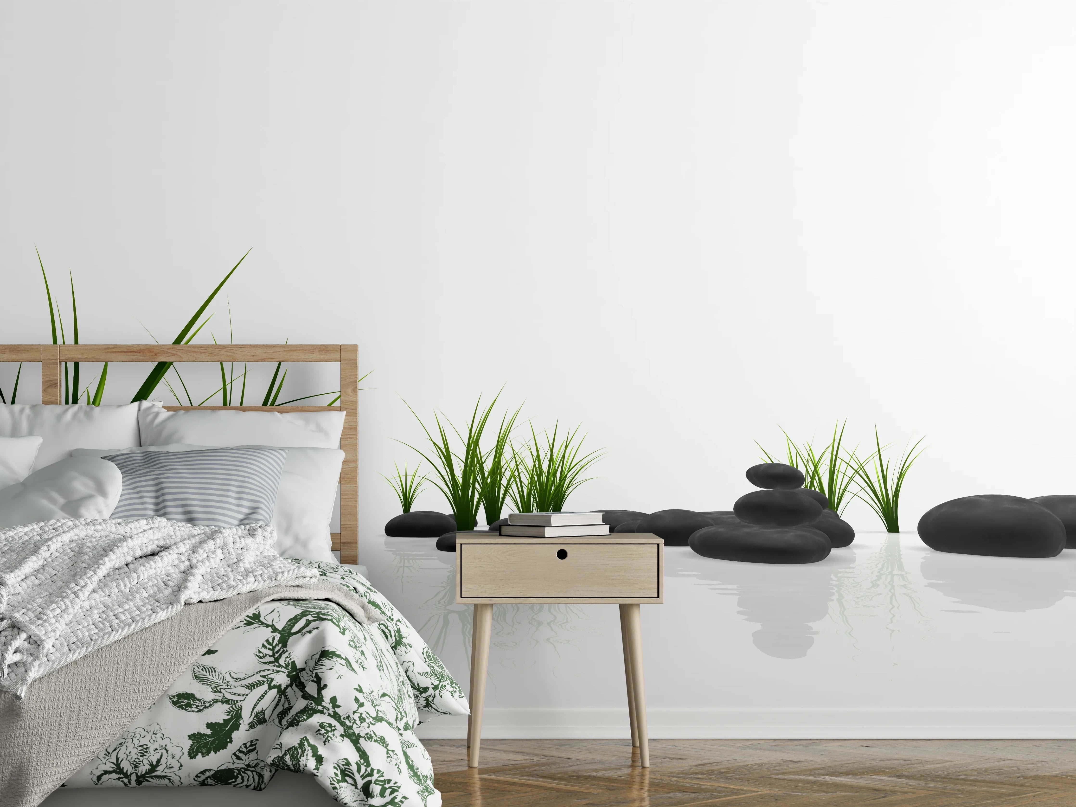 Wandverkleidung Schlafzimmer - Zen Garten mit Steinen und Wasser