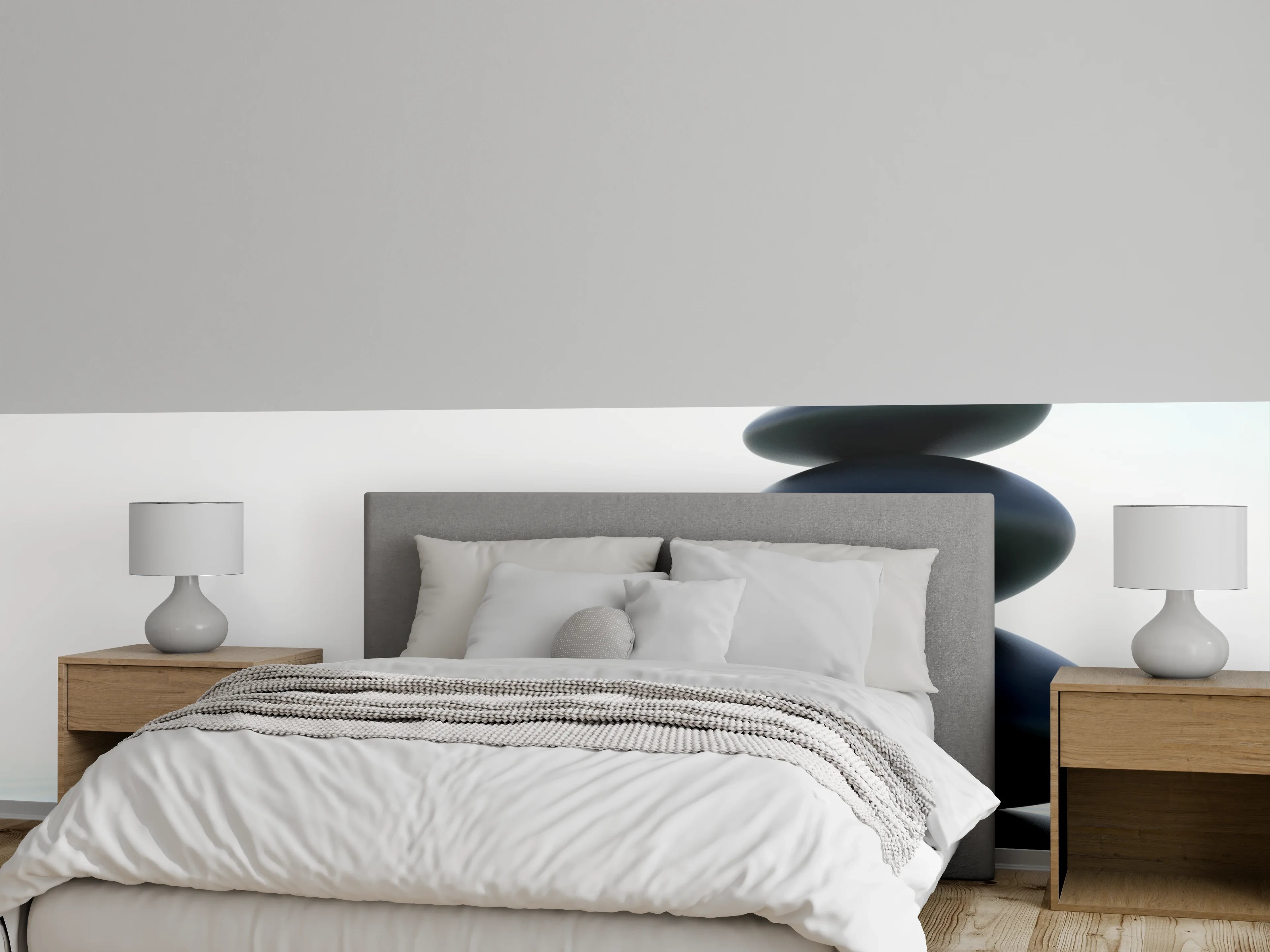 Wandverkleidung Schlafzimmer - Zen-Steine Weiß-Grau