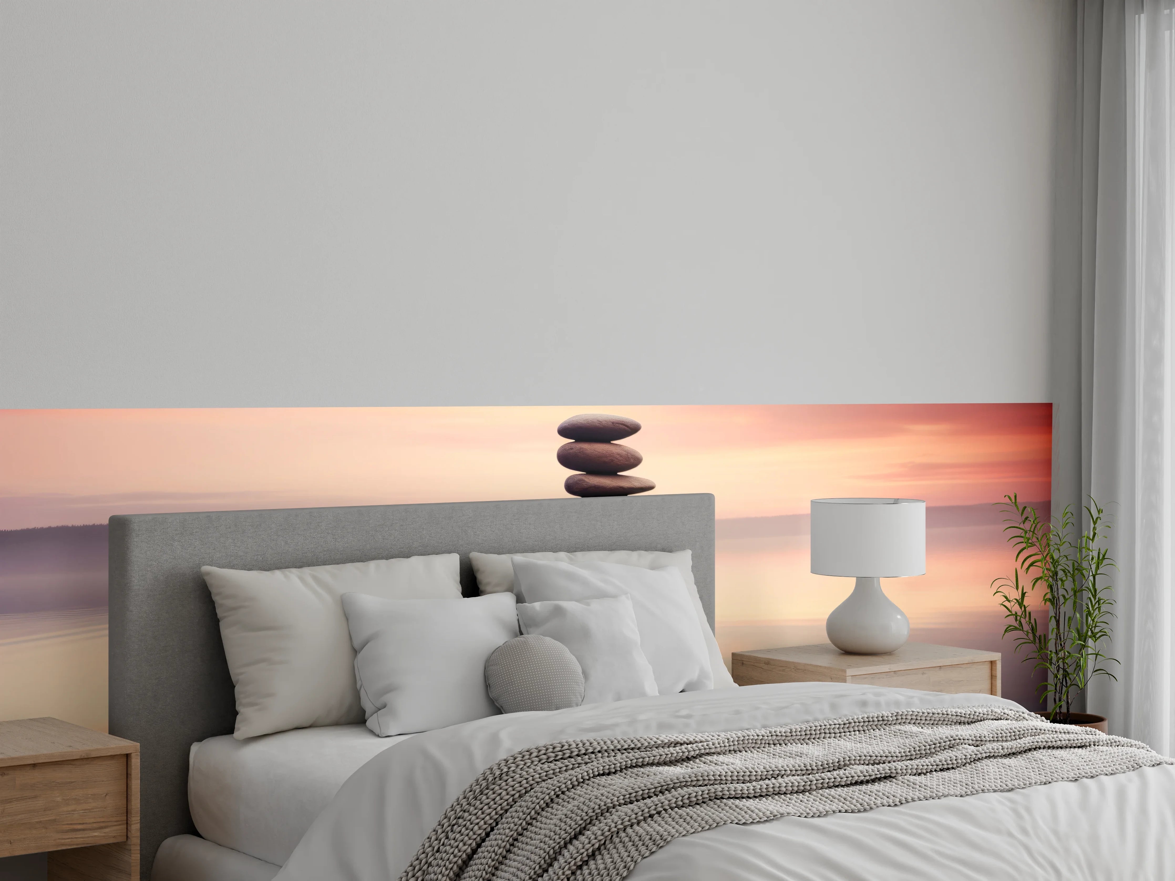 Wandverkleidung Schlafzimmer - Zen-Steine am rosa Sonnenuntergang