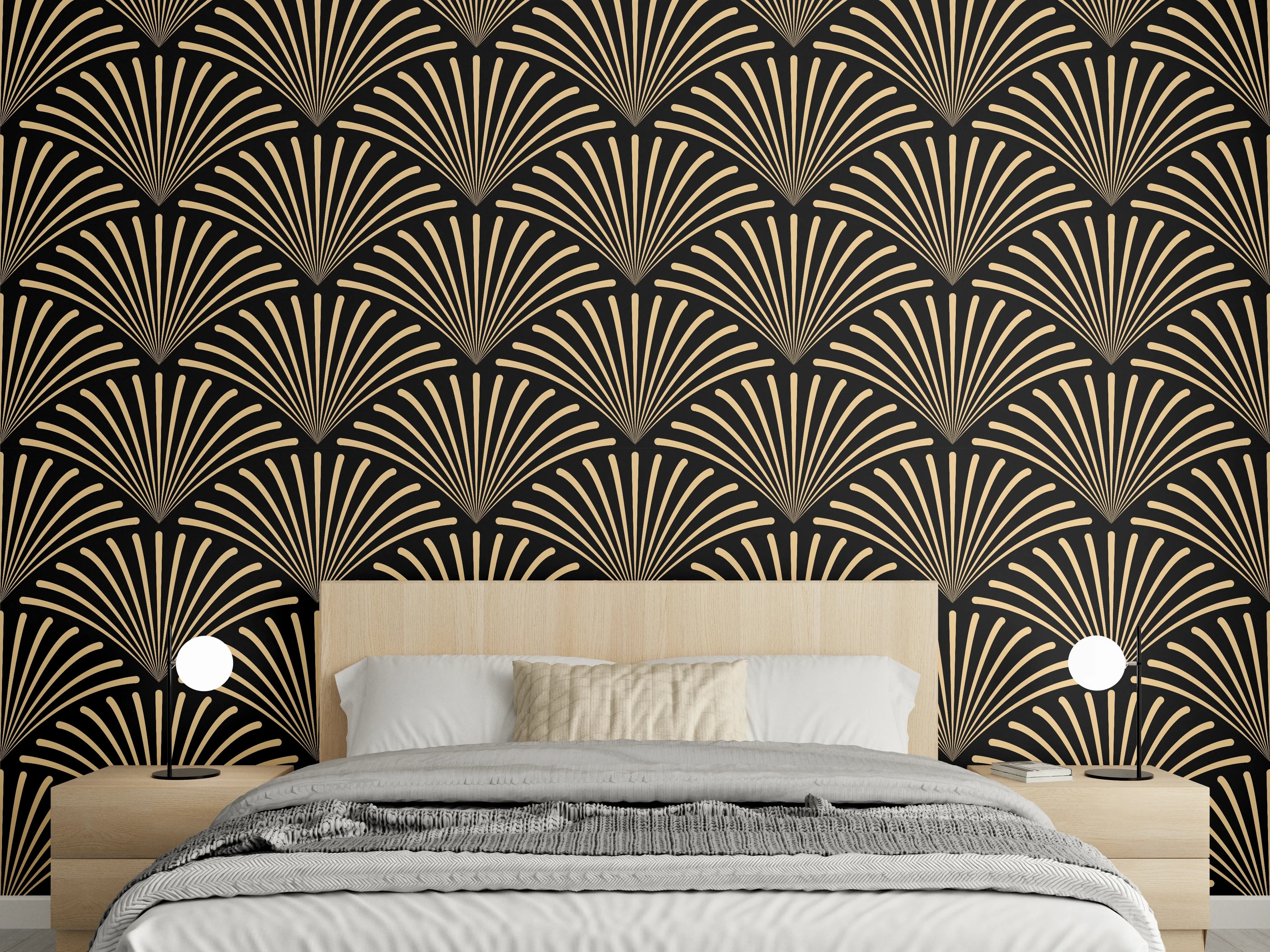 Wandverkleidung Schlafzimmer - Zen-Wellen in Schwarz, Beige & Grau
