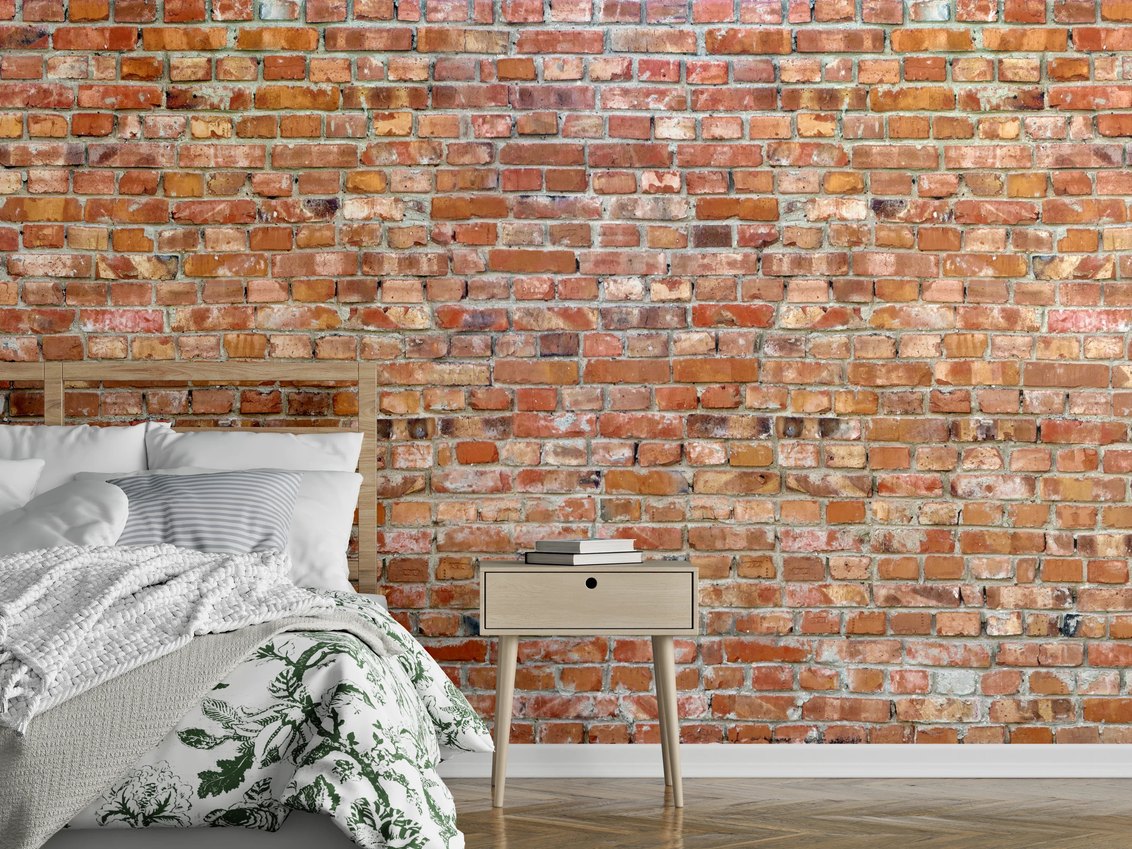 Wandverkleidung Schlafzimmer - Ziegelmauer in roter Farbe