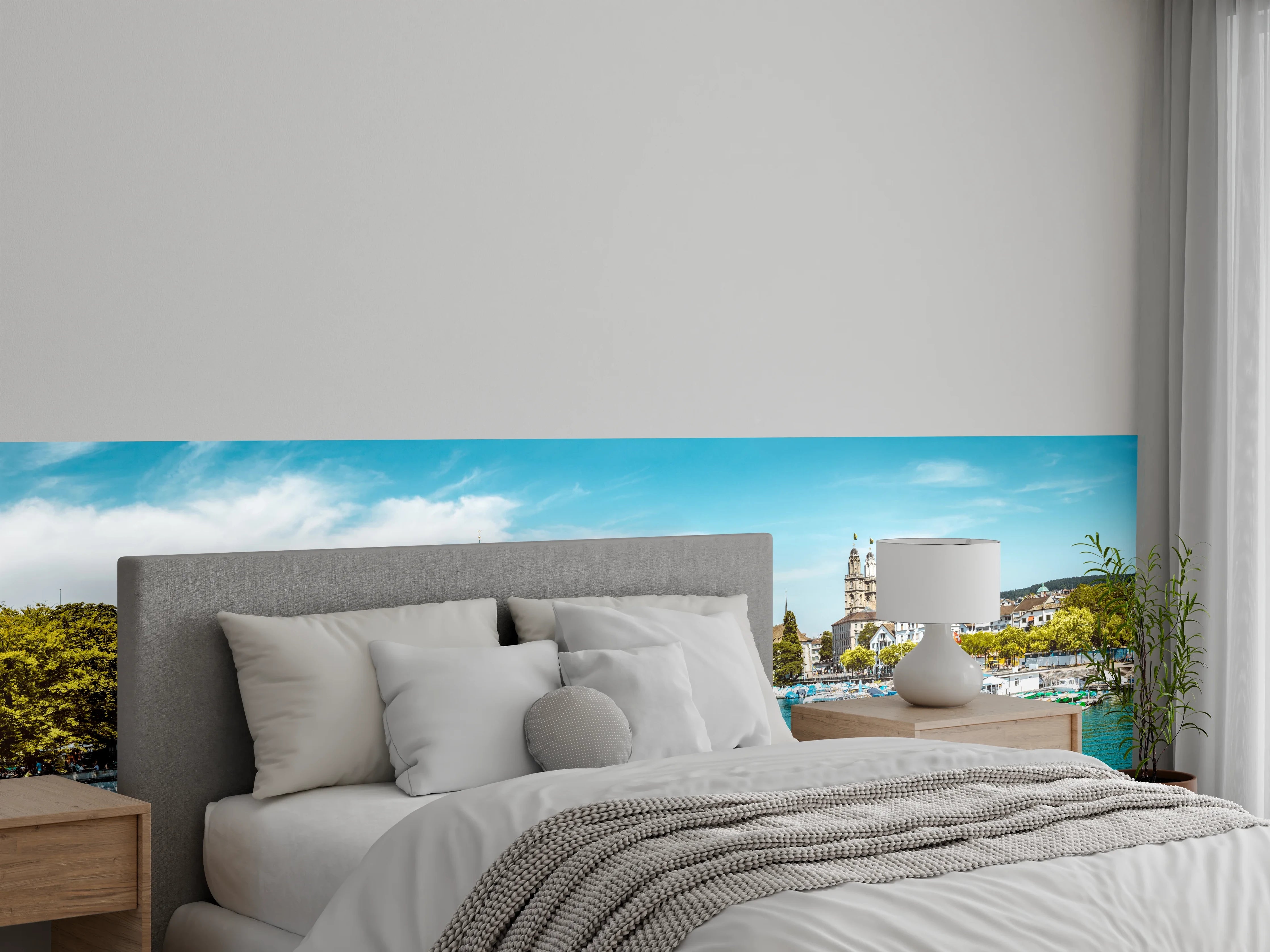 Wandverkleidung Schlafzimmer - Zürich Skyline Panorama mit Fluss Limmat