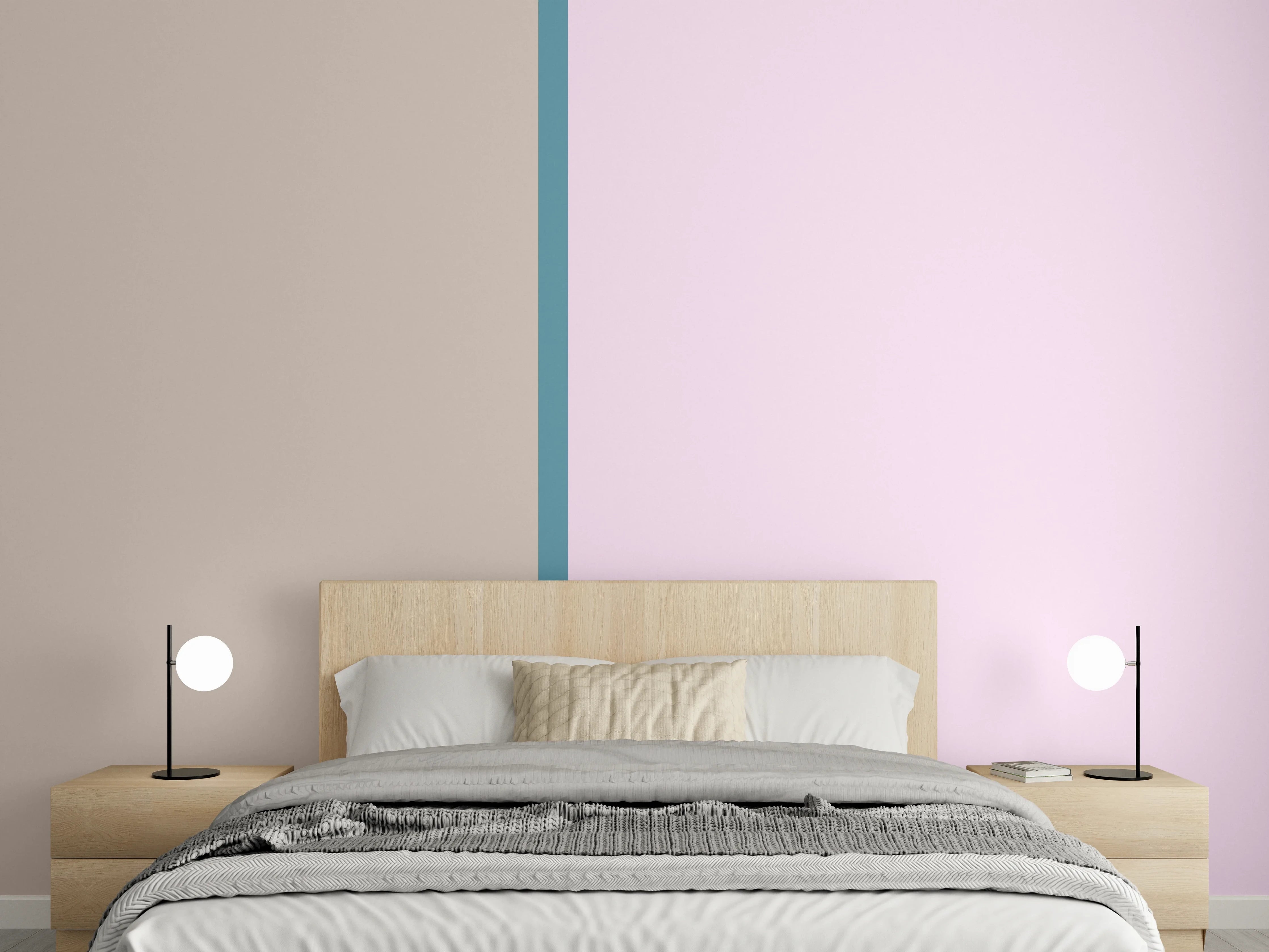 Wandverkleidung Schlafzimmer - Zweifarbige Minimalismus-Wand: Beige & Rosa