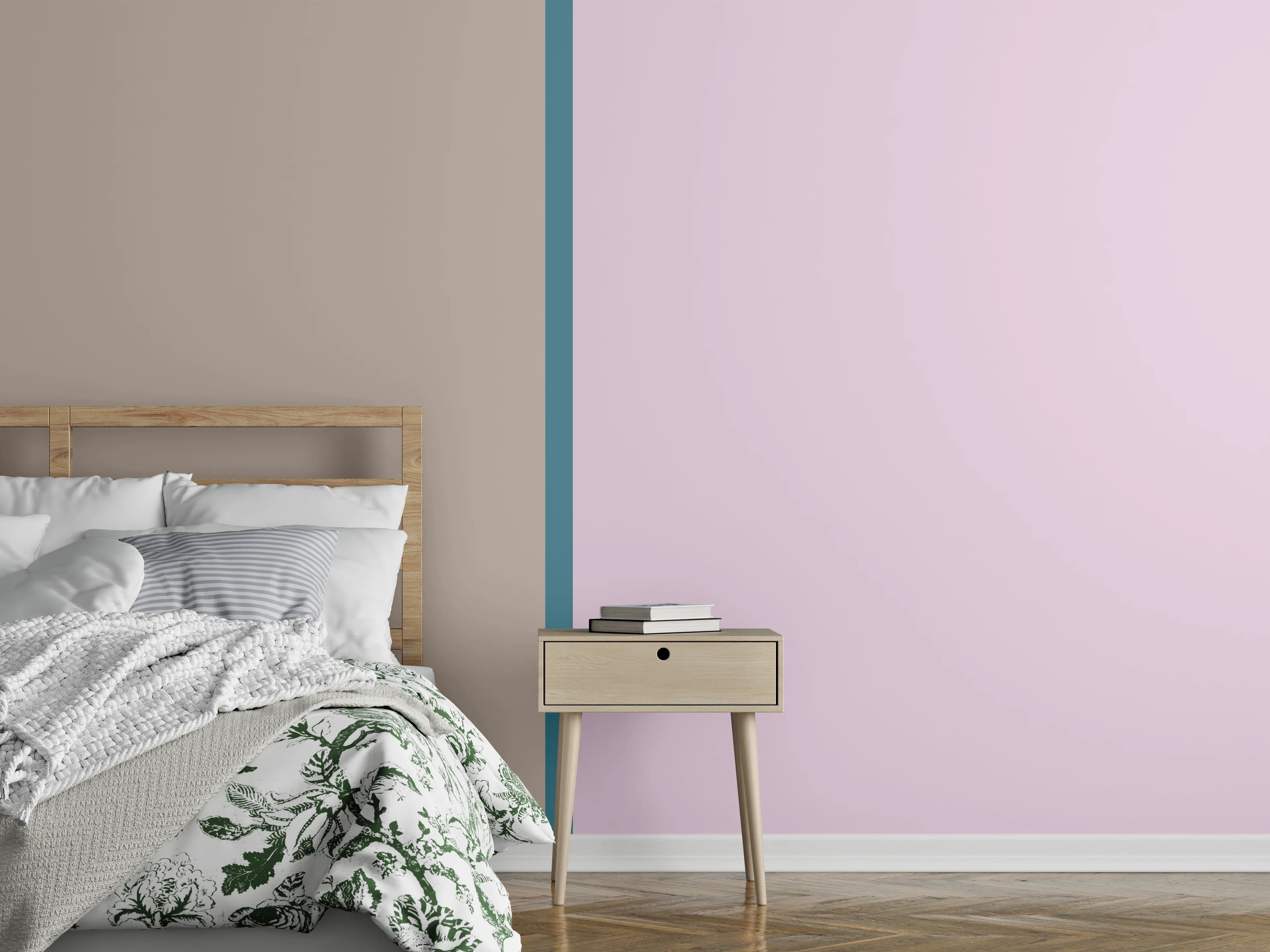 Wandverkleidung Schlafzimmer - Zweifarbige Minimalismus-Wand: Beige & Rosa