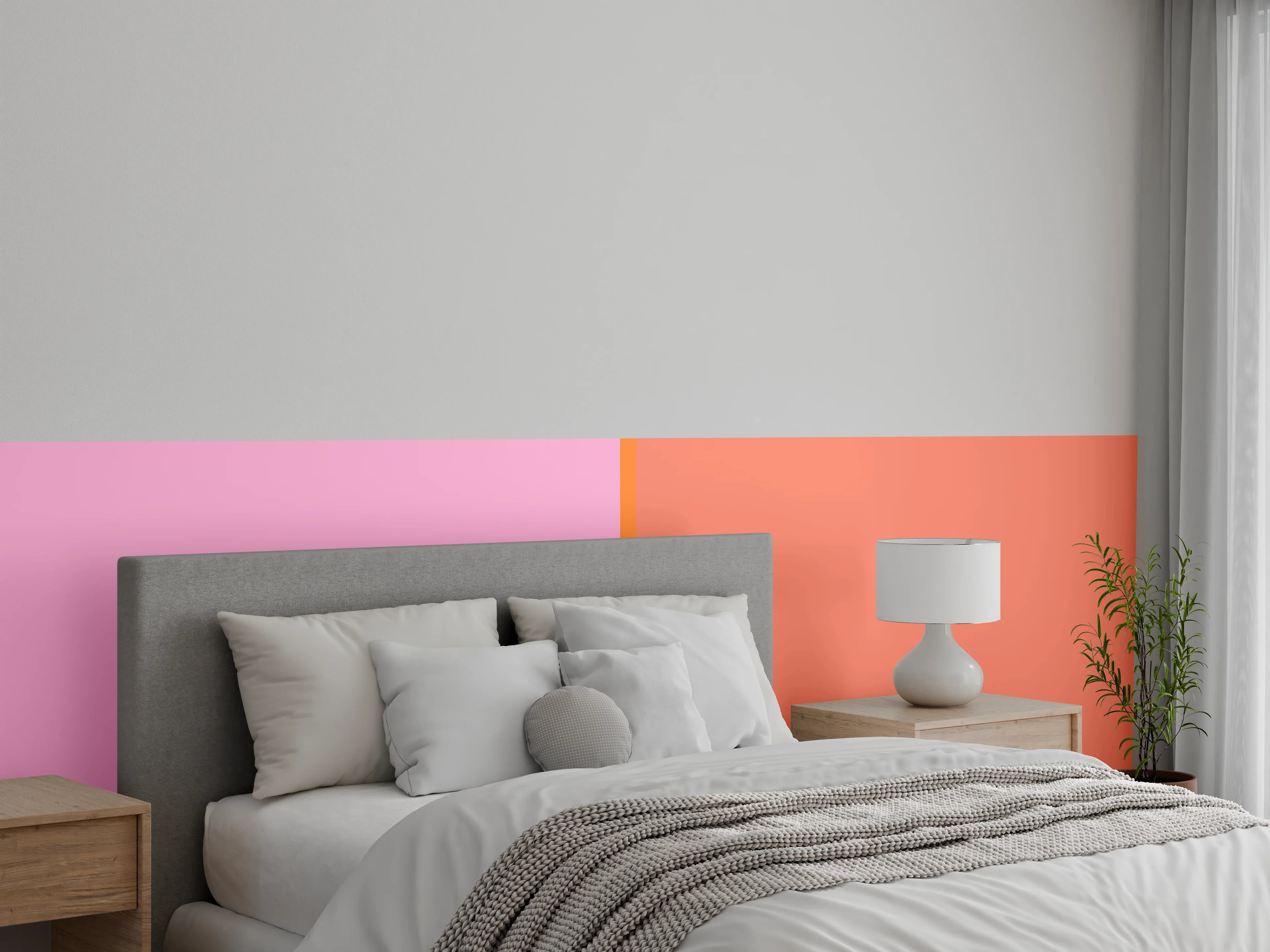 Wandverkleidung Schlafzimmer - Zweifarbige Wandgestaltung Rosa Orange
