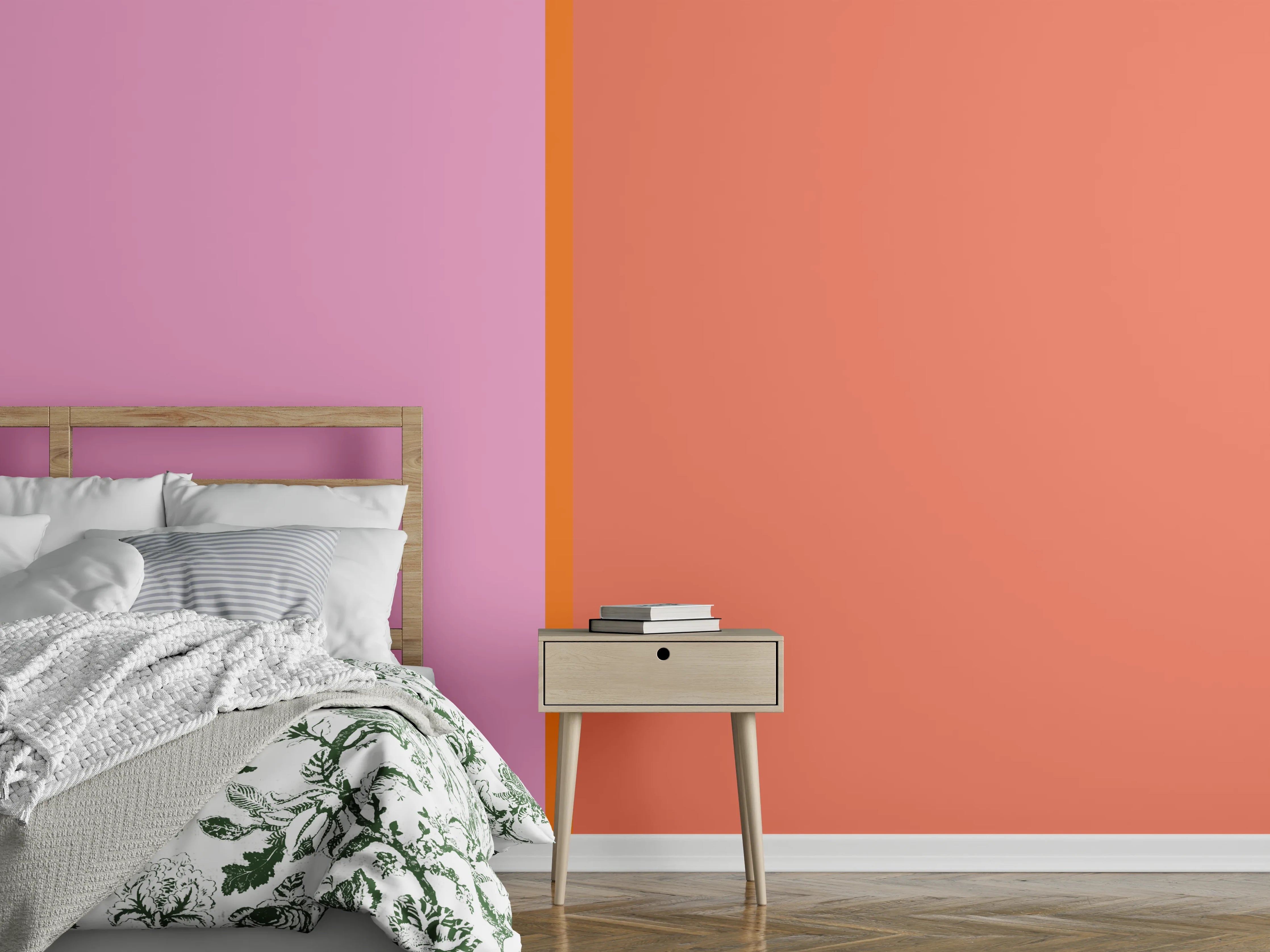 Wandverkleidung Schlafzimmer - Zweifarbige Wandgestaltung Rosa Orange