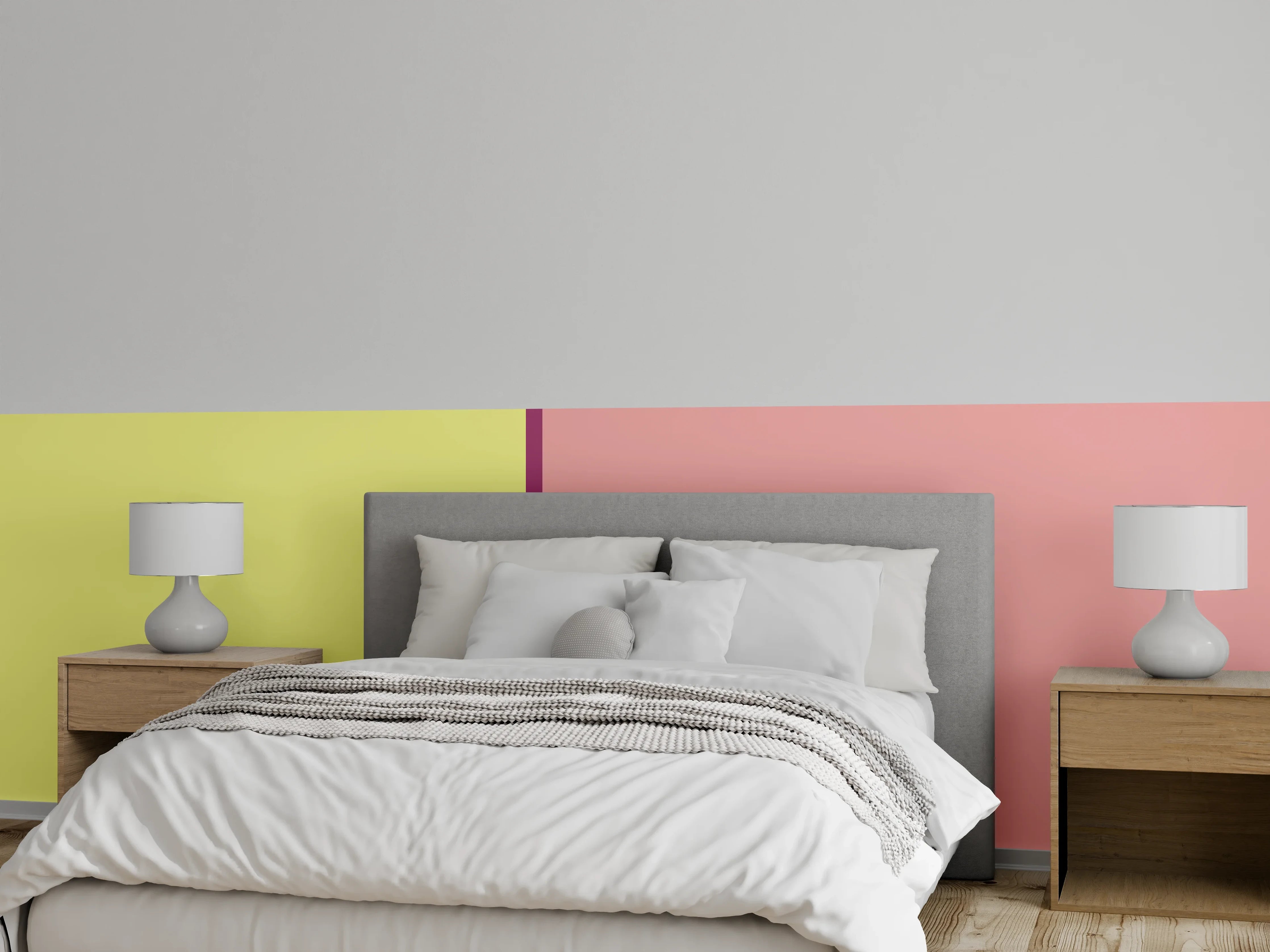 Wandverkleidung Schlafzimmer - Zweifarbige moderne Farbfläche