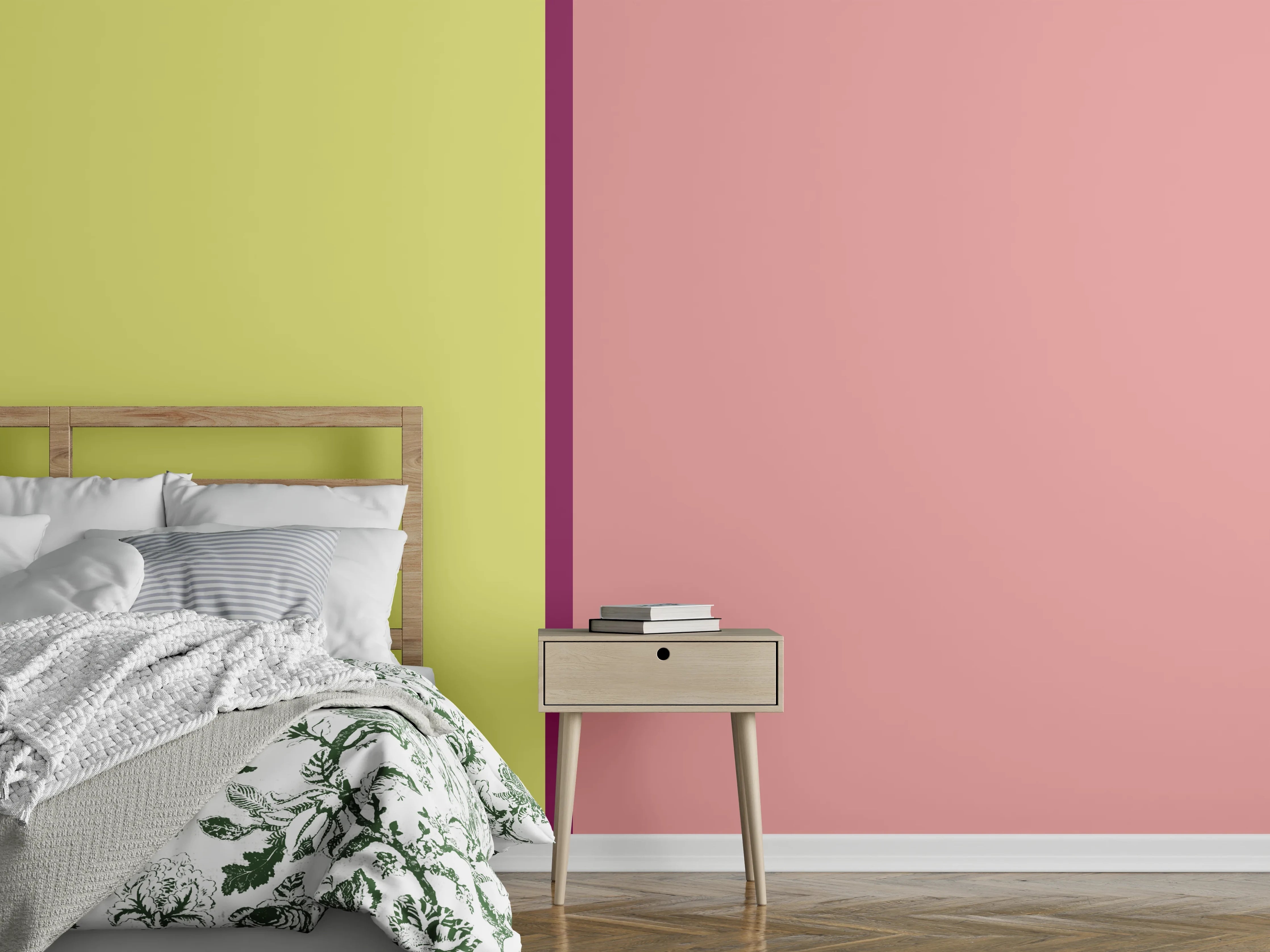 Wandverkleidung Schlafzimmer - Zweifarbige moderne Farbfläche