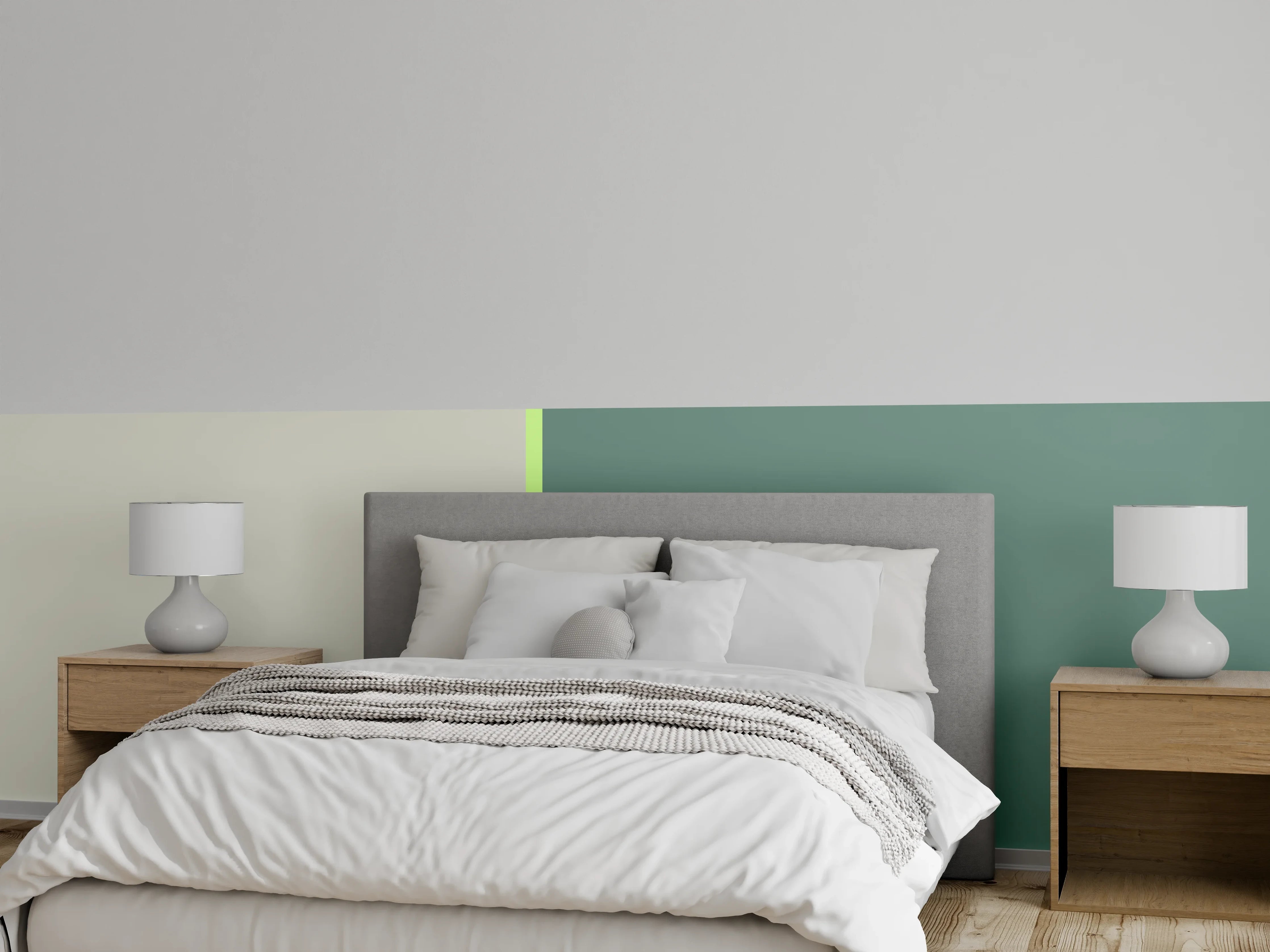 Wandverkleidung Schlafzimmer - Zweifarbige moderne Wand Farbtrennung