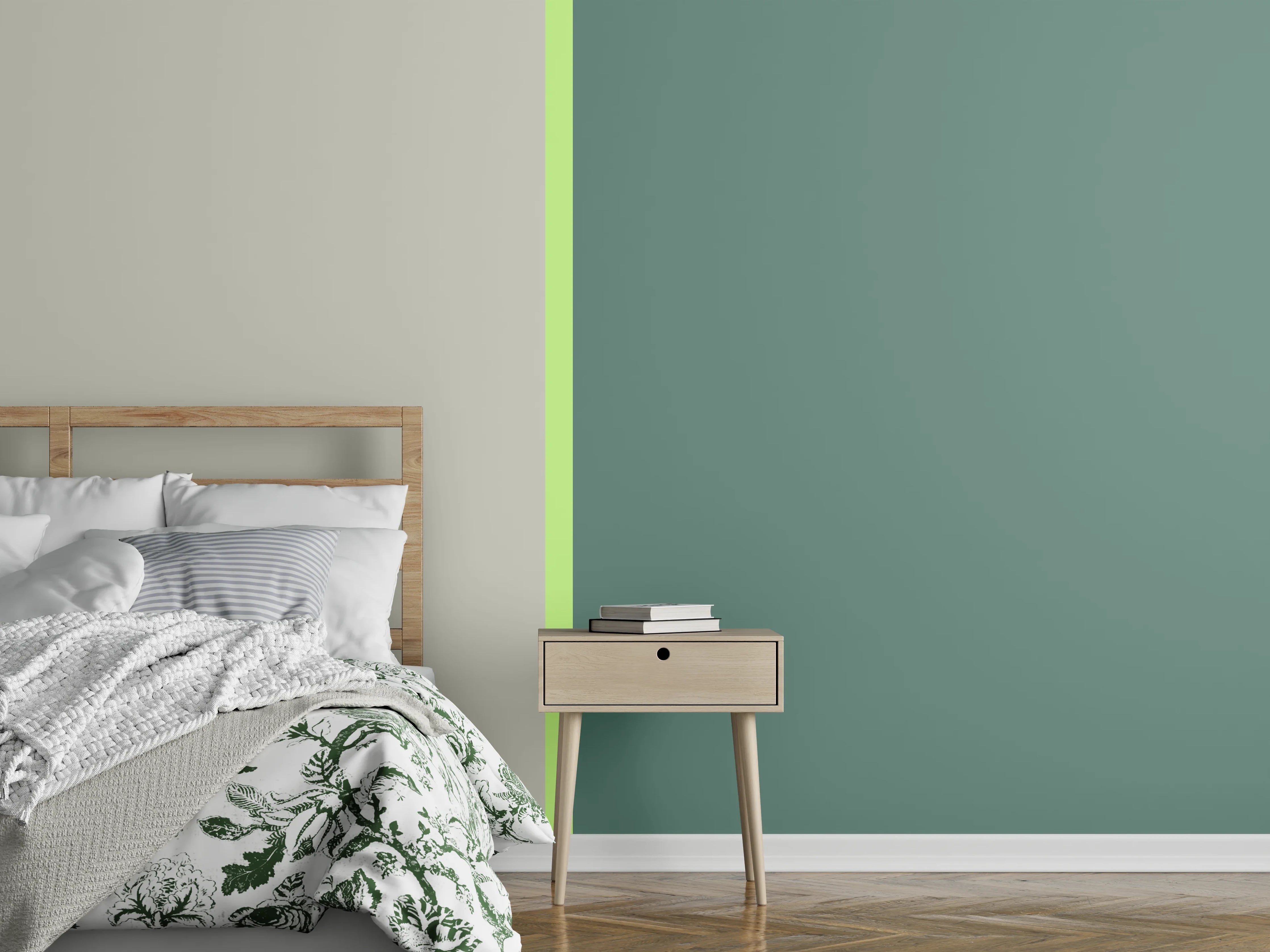 Wandverkleidung Schlafzimmer - Zweifarbige moderne Wand Farbtrennung
