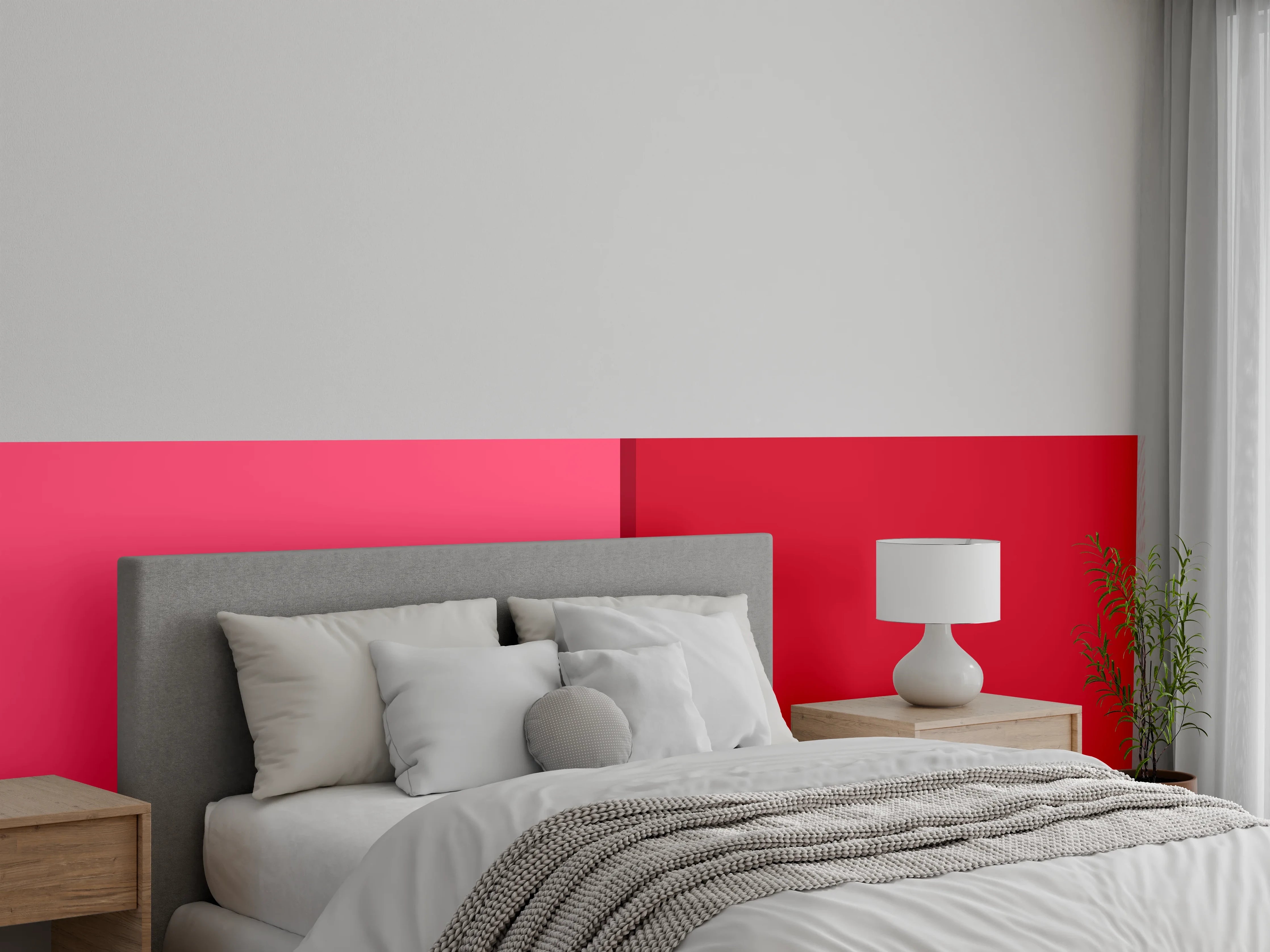 Wandverkleidung Schlafzimmer - Zweiteilige Wandfarbe Rot und Rosa