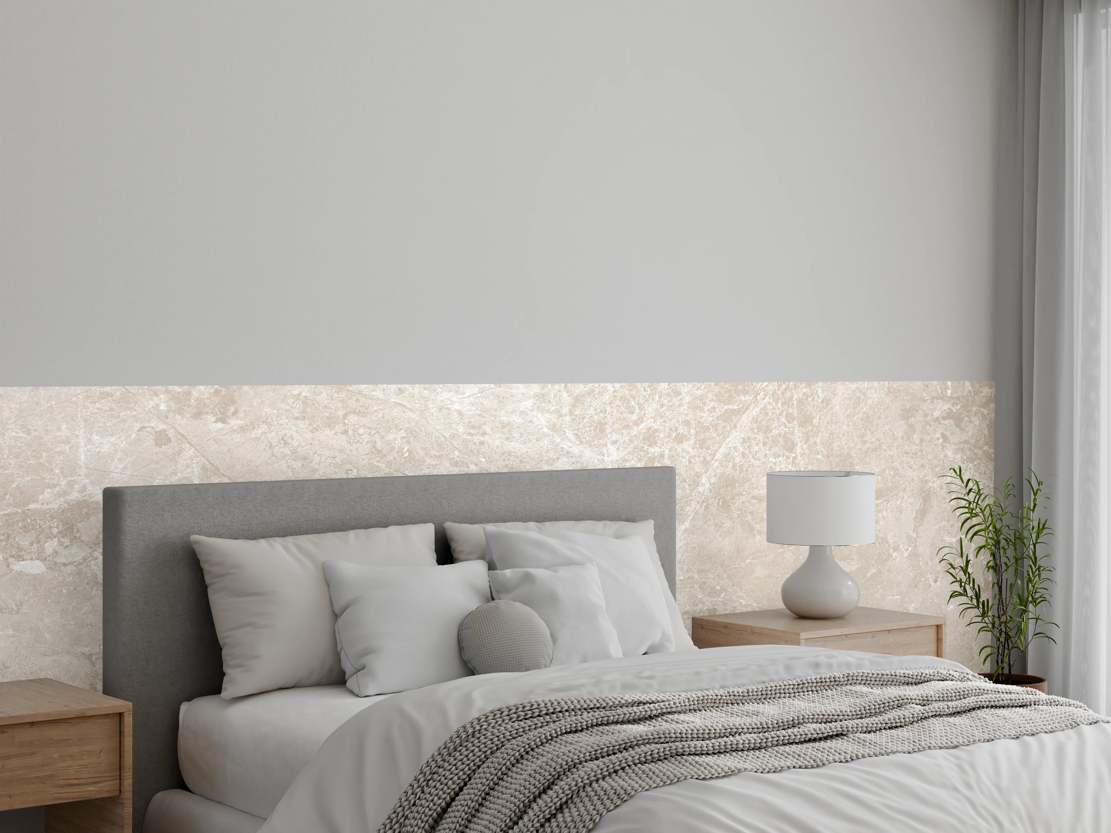 Wandverkleidung Schlafzimmer - beiger Naturmarmor