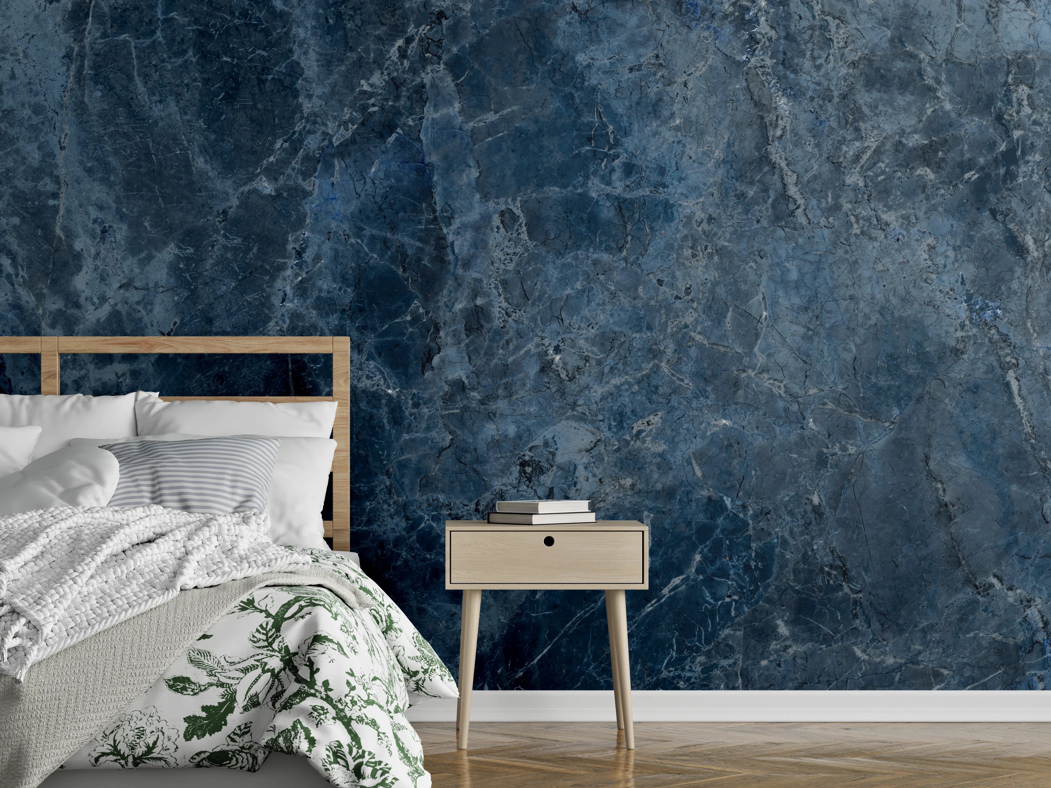 Wandverkleidung Schlafzimmer - dunkelblaue Marmor Steinstruktur