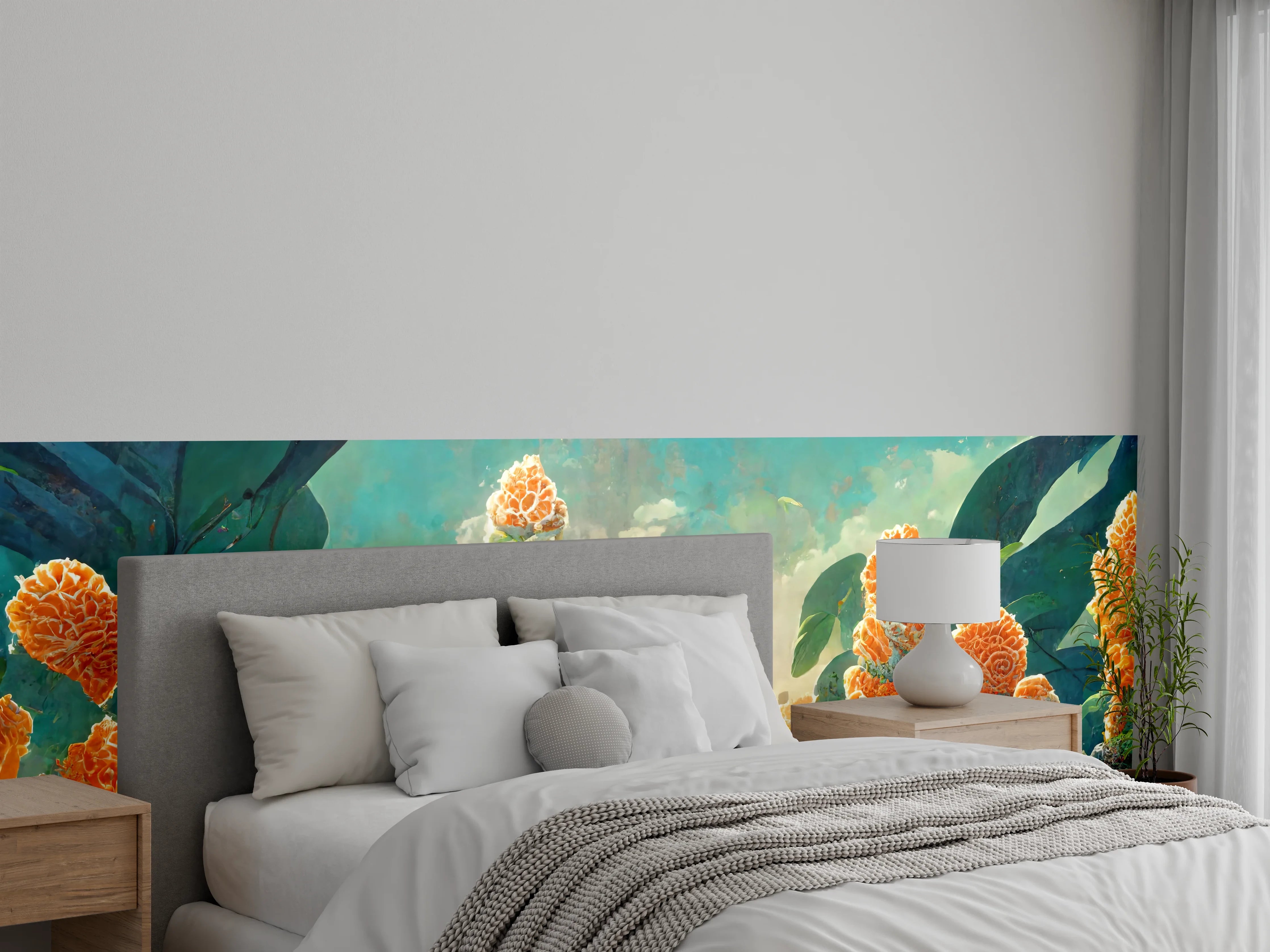 Wandverkleidung Schlafzimmer - gelbe Blumen