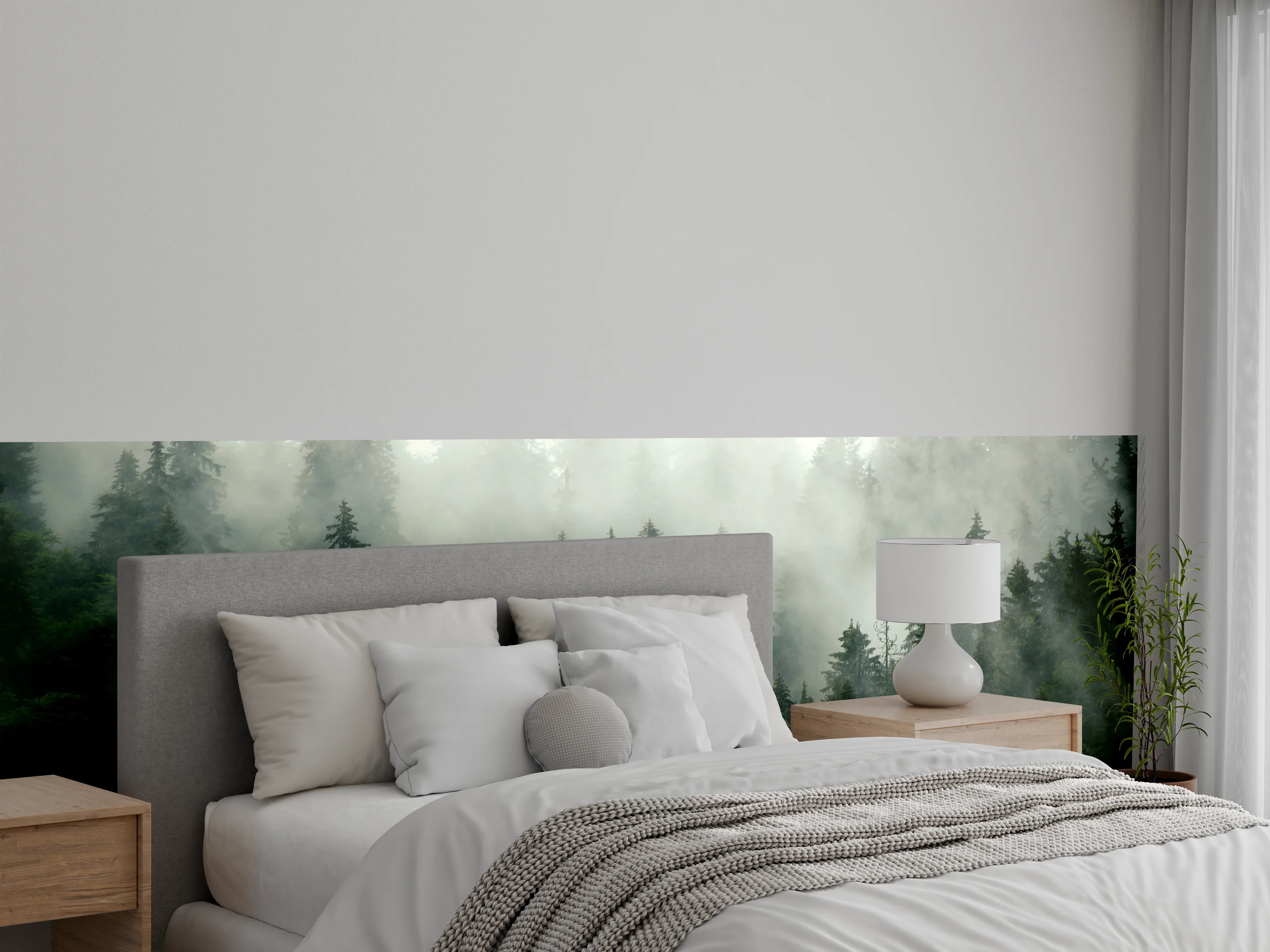 Wandverkleidung Schlafzimmer - neblige Waldlandschaft