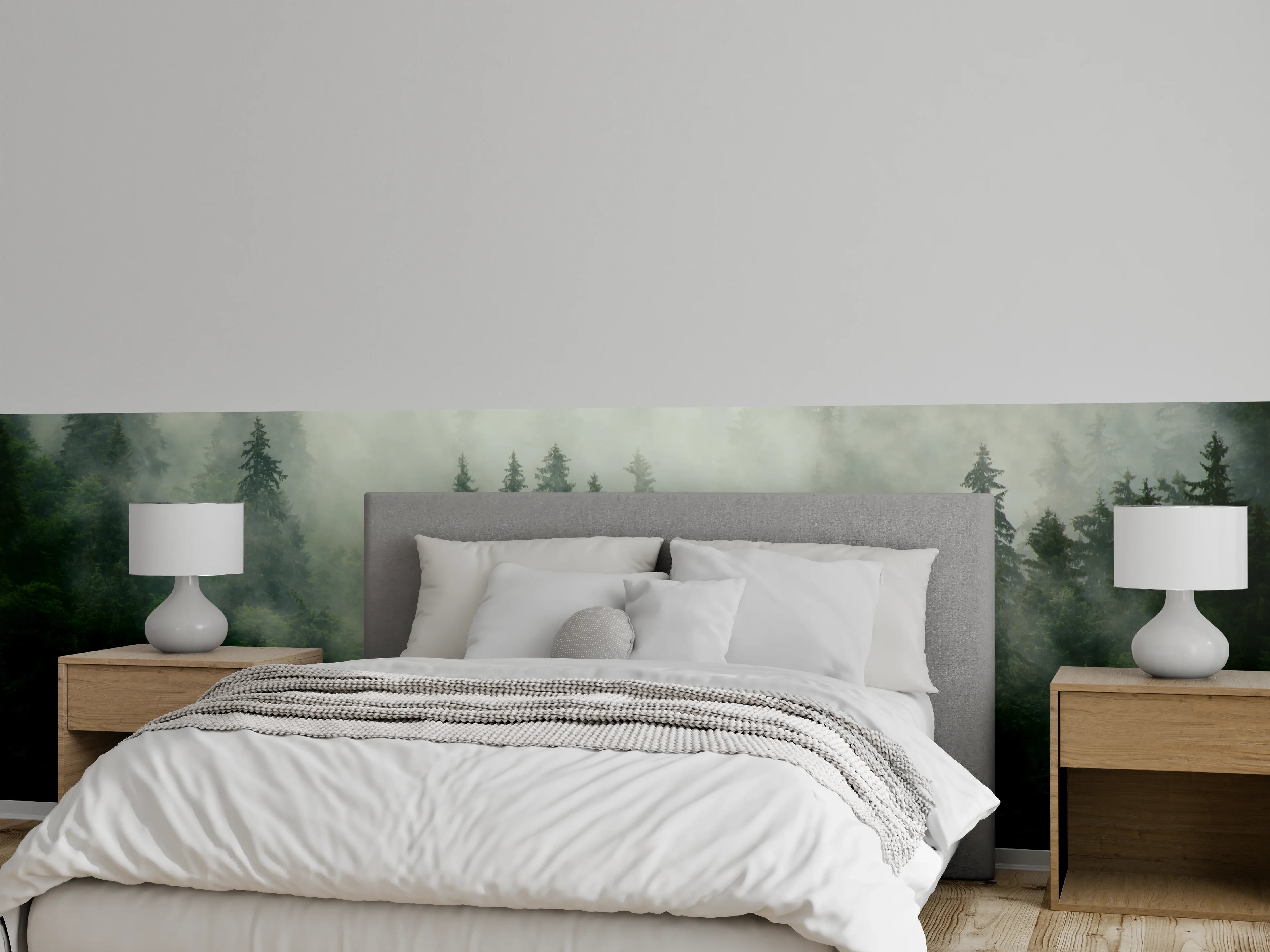 Wandverkleidung Schlafzimmer - neblige Waldlandschaft