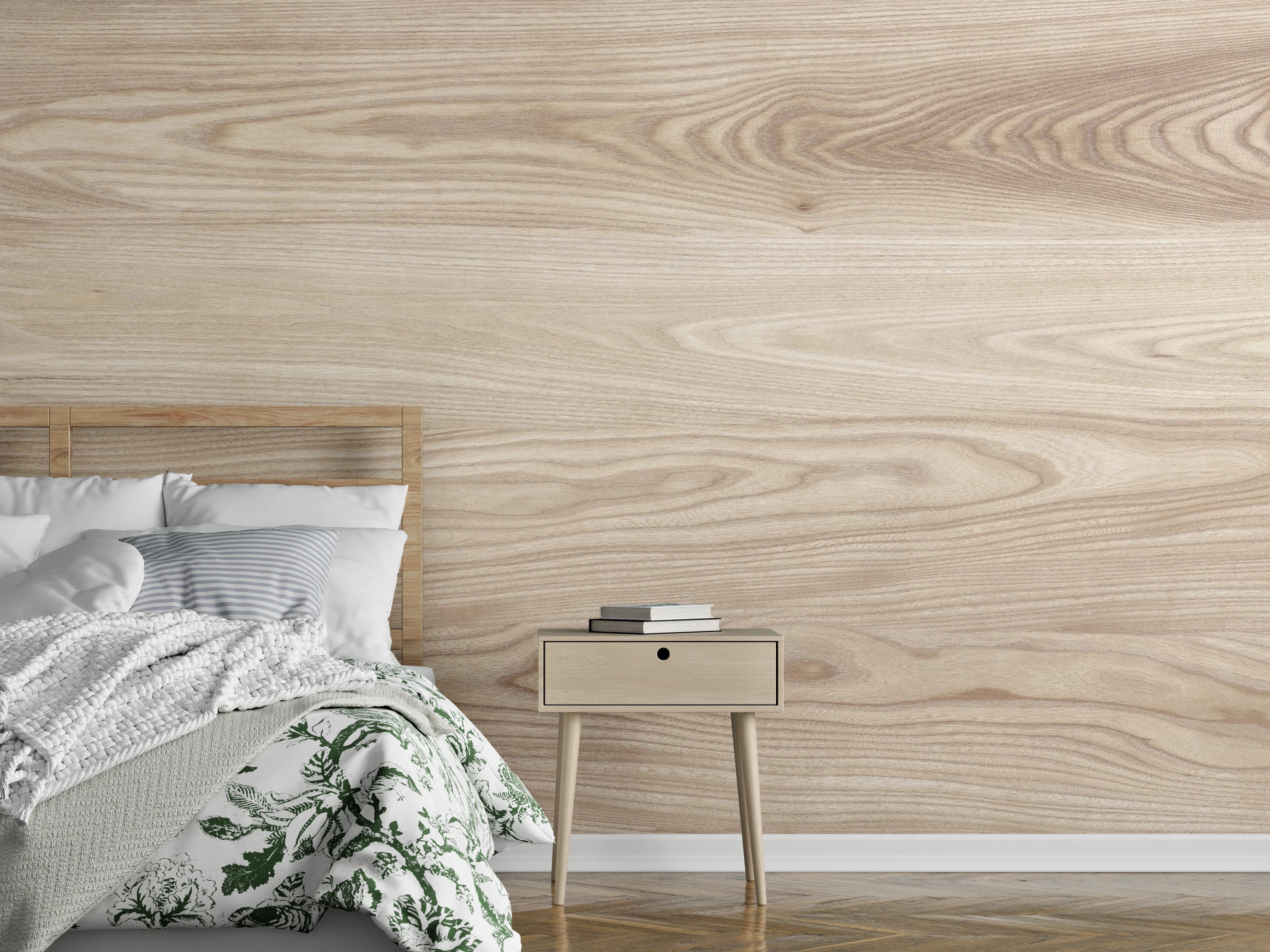 Wandverkleidung Schlafzimmer - schlichtes Holzmuster
