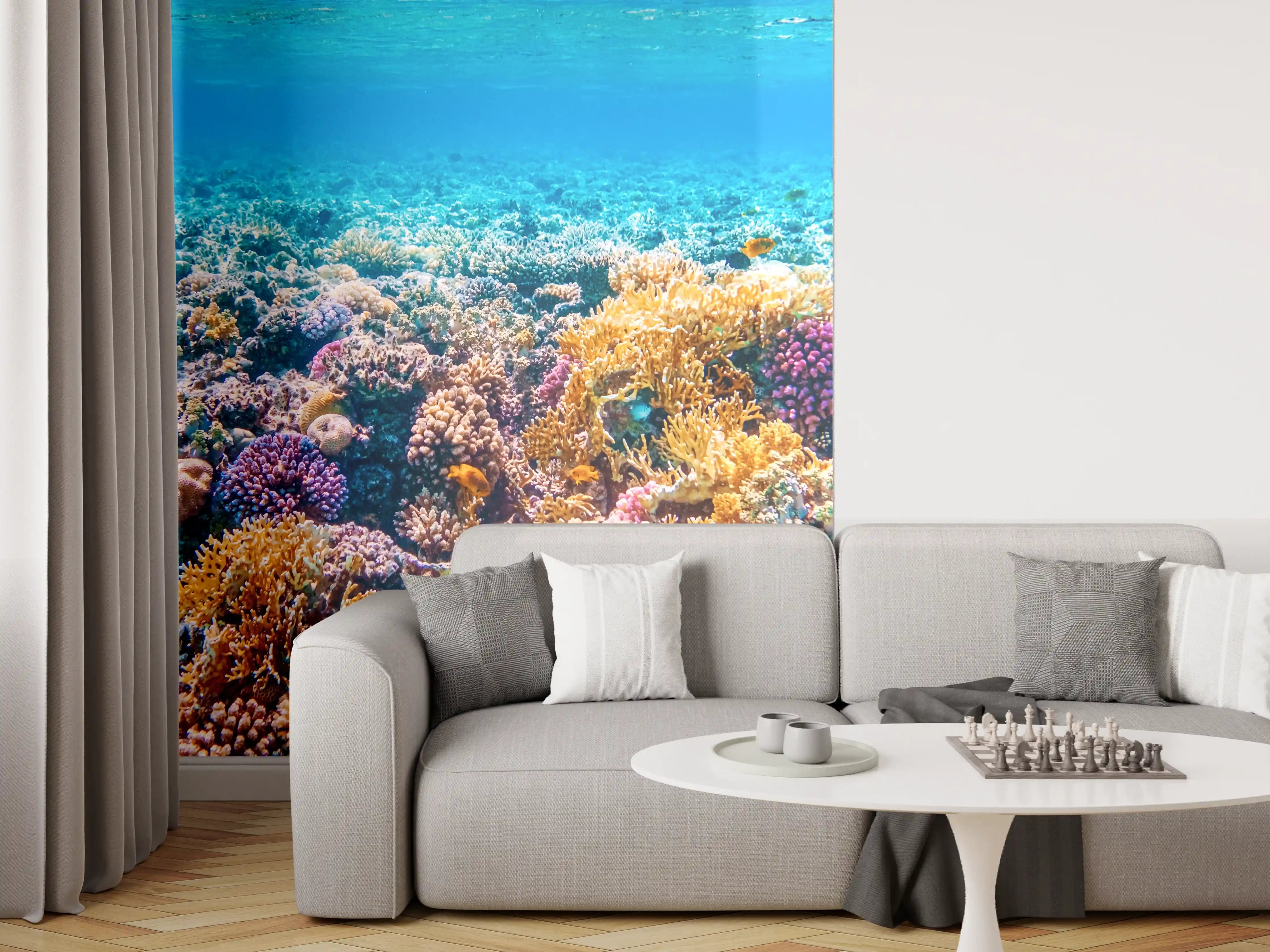 Wandverkleidung Wohnzimmer - Farbenfrohe Korallenriff Unterwasserwelt