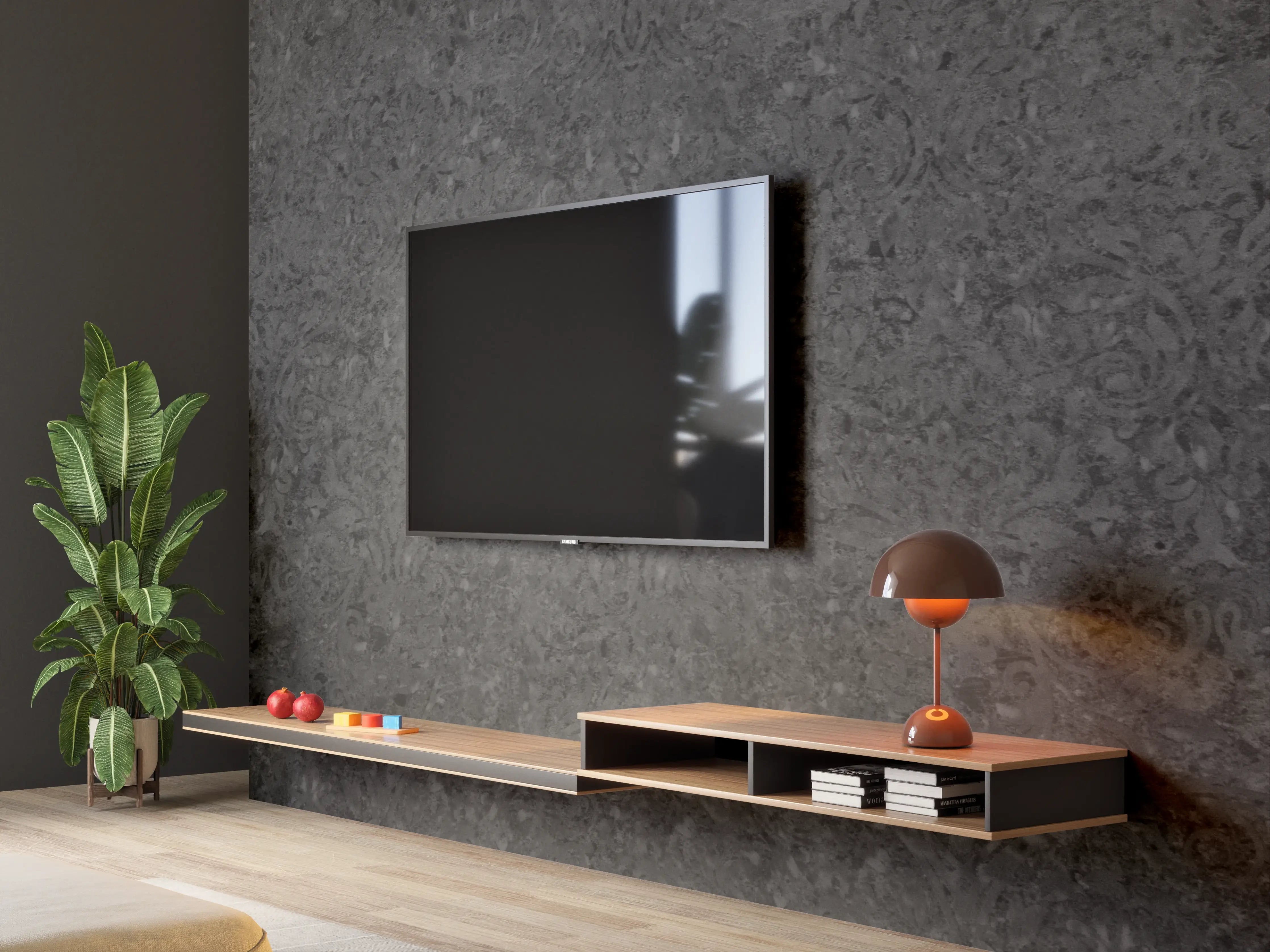 Wandverkleidung Wohnzimmer - Scwarze Fliesen mit Muster