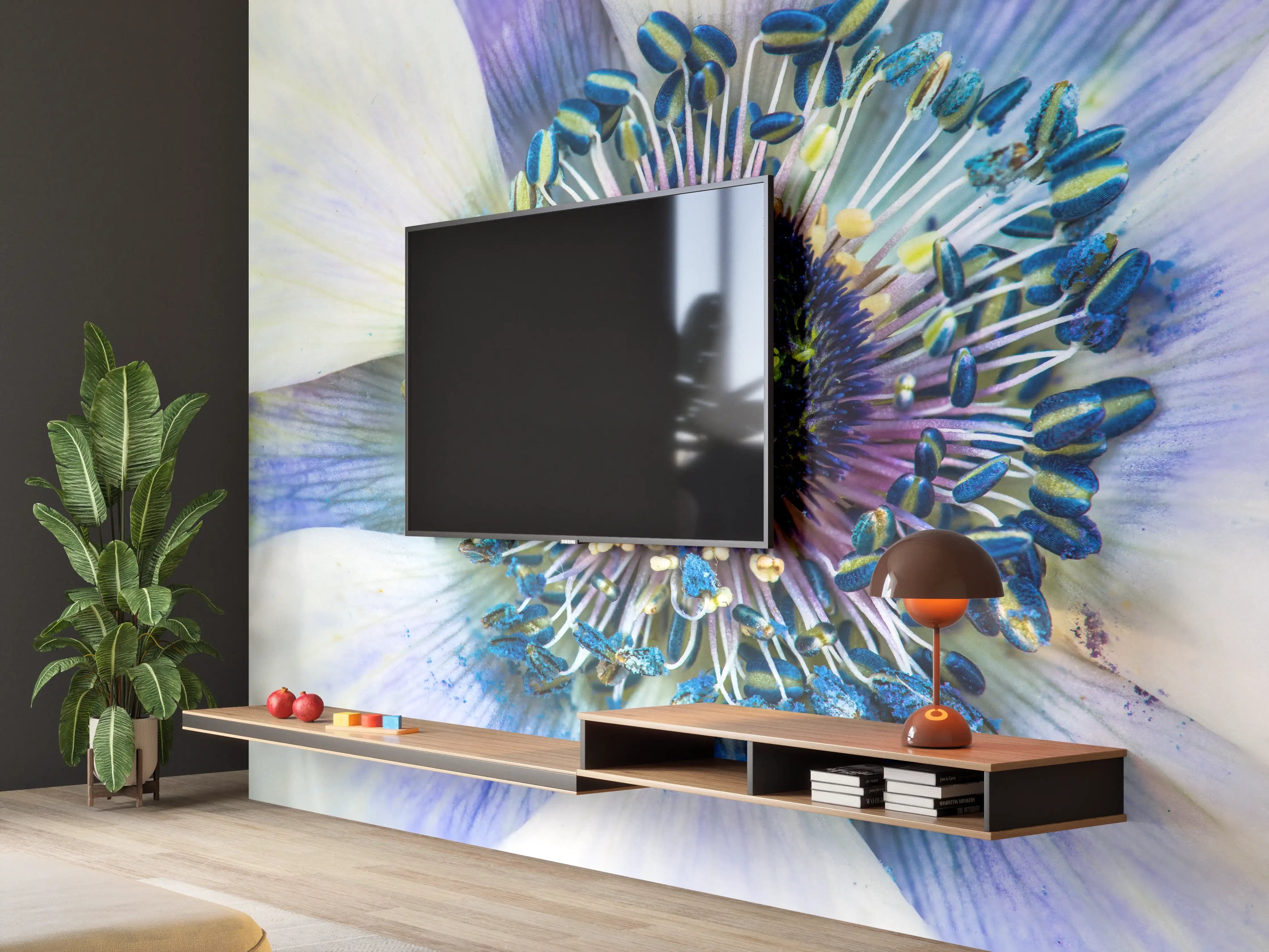 Wandverkleidung Wohnzimmer - hübsche aufblühende Blume