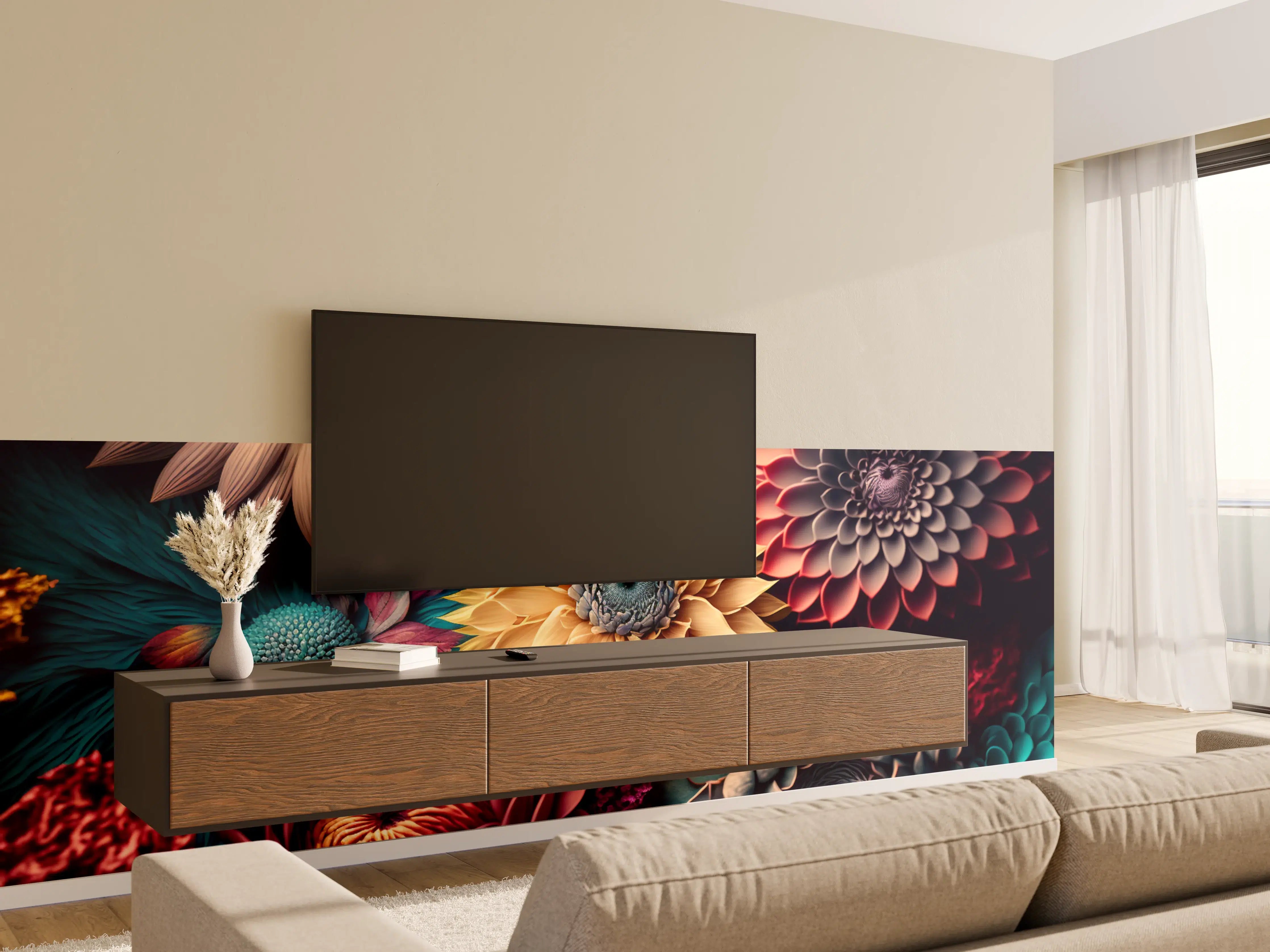 Wandverkleidung Wohnzimmer - A vibrant floral mosaic wallpaper