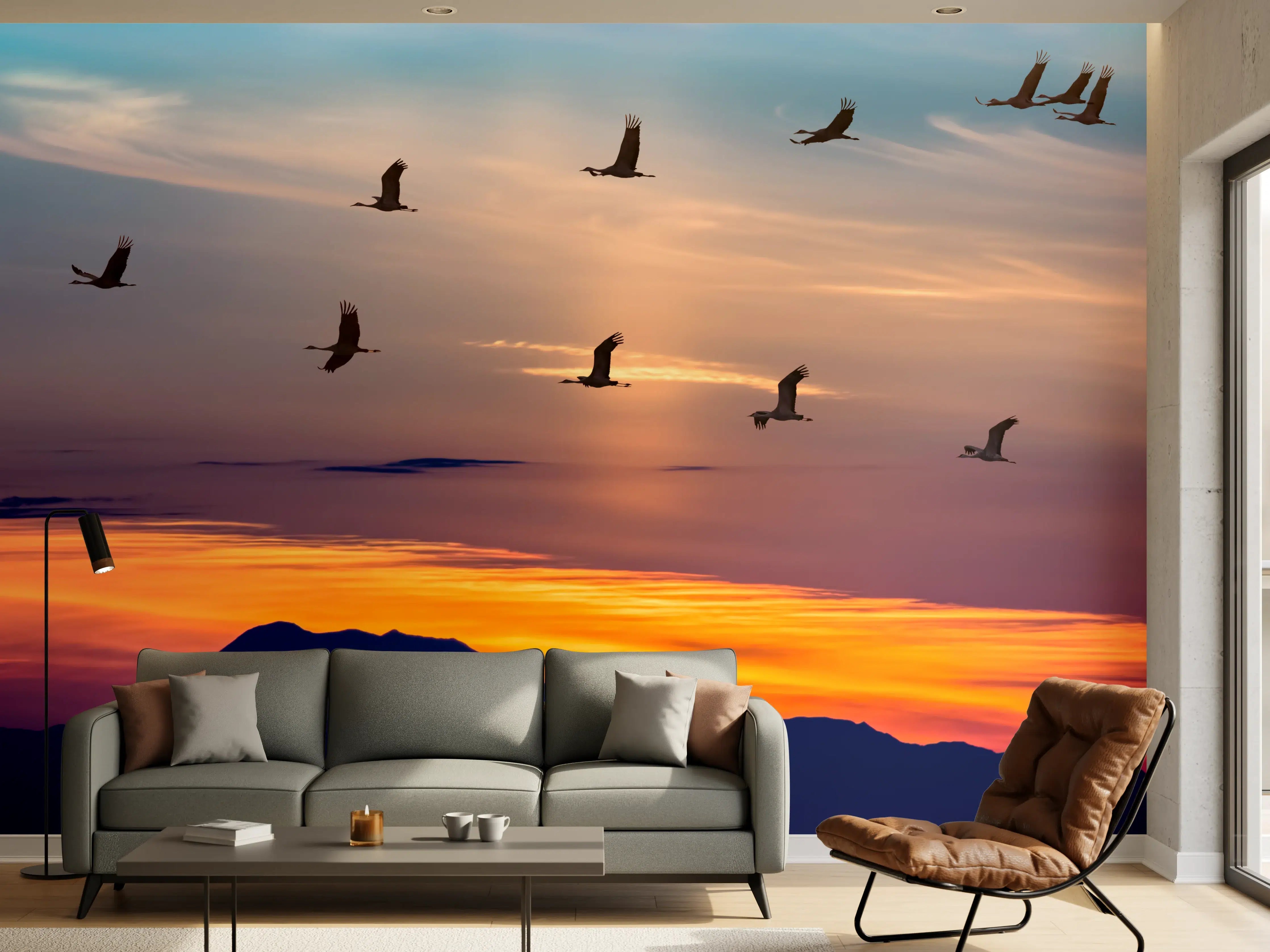 Wandverkleidung Wohnzimmer - Abendgleiten im Grauschleier