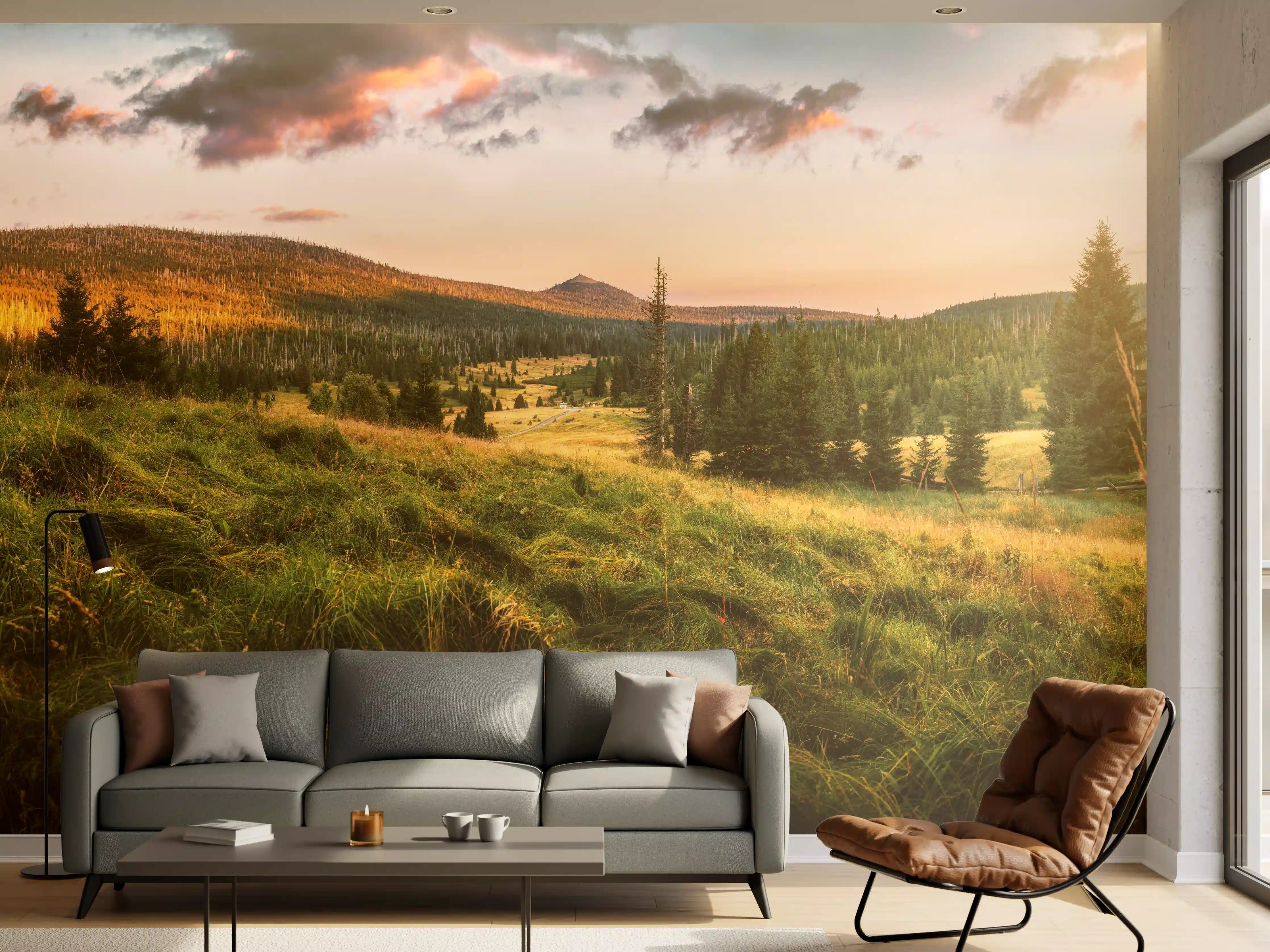 Wandverkleidung Wohnzimmer - Abendlicher Berg Luzný - Tschechien