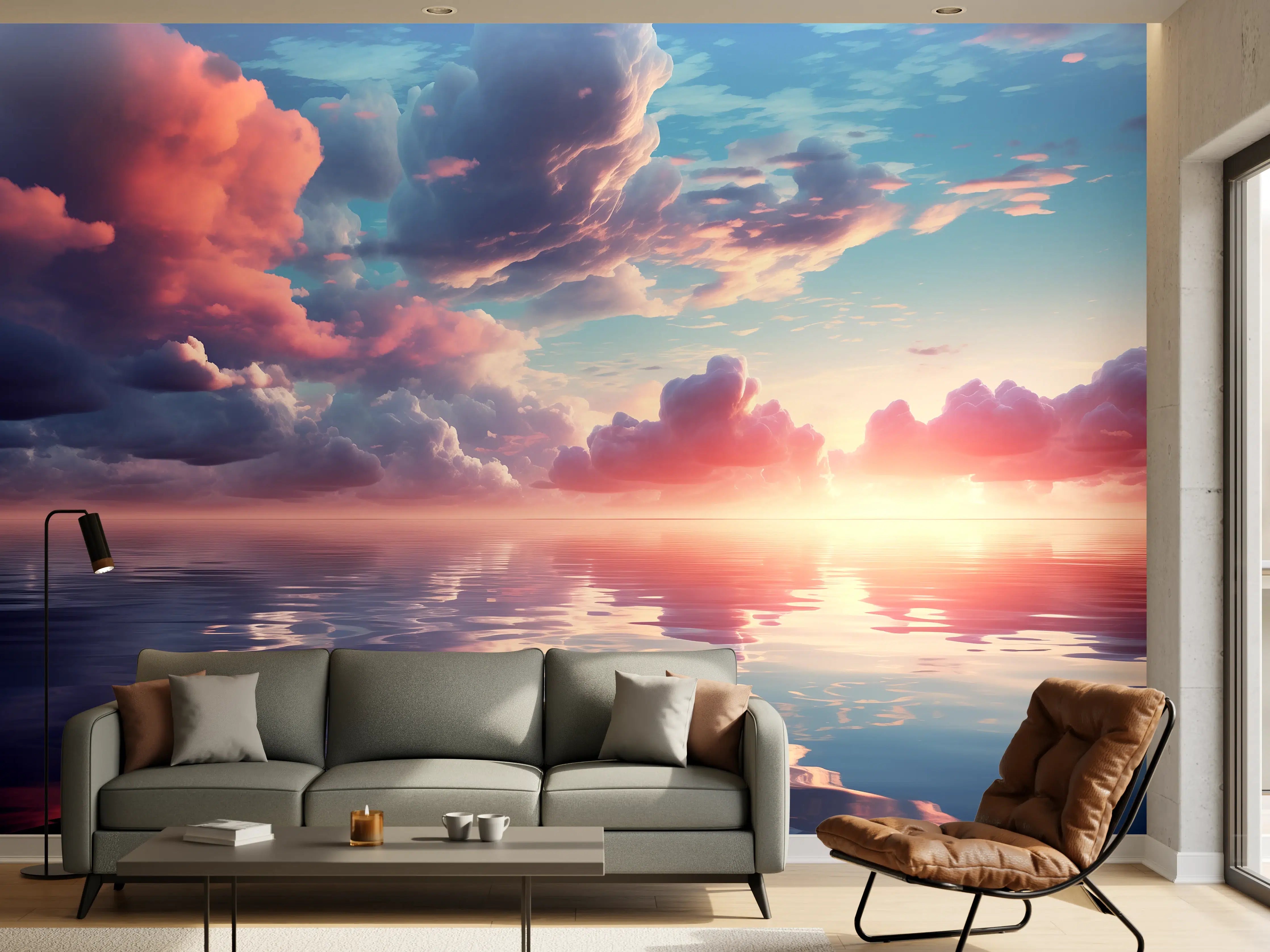 Wandverkleidung Wohnzimmer - Abendrot über stillen Wellen