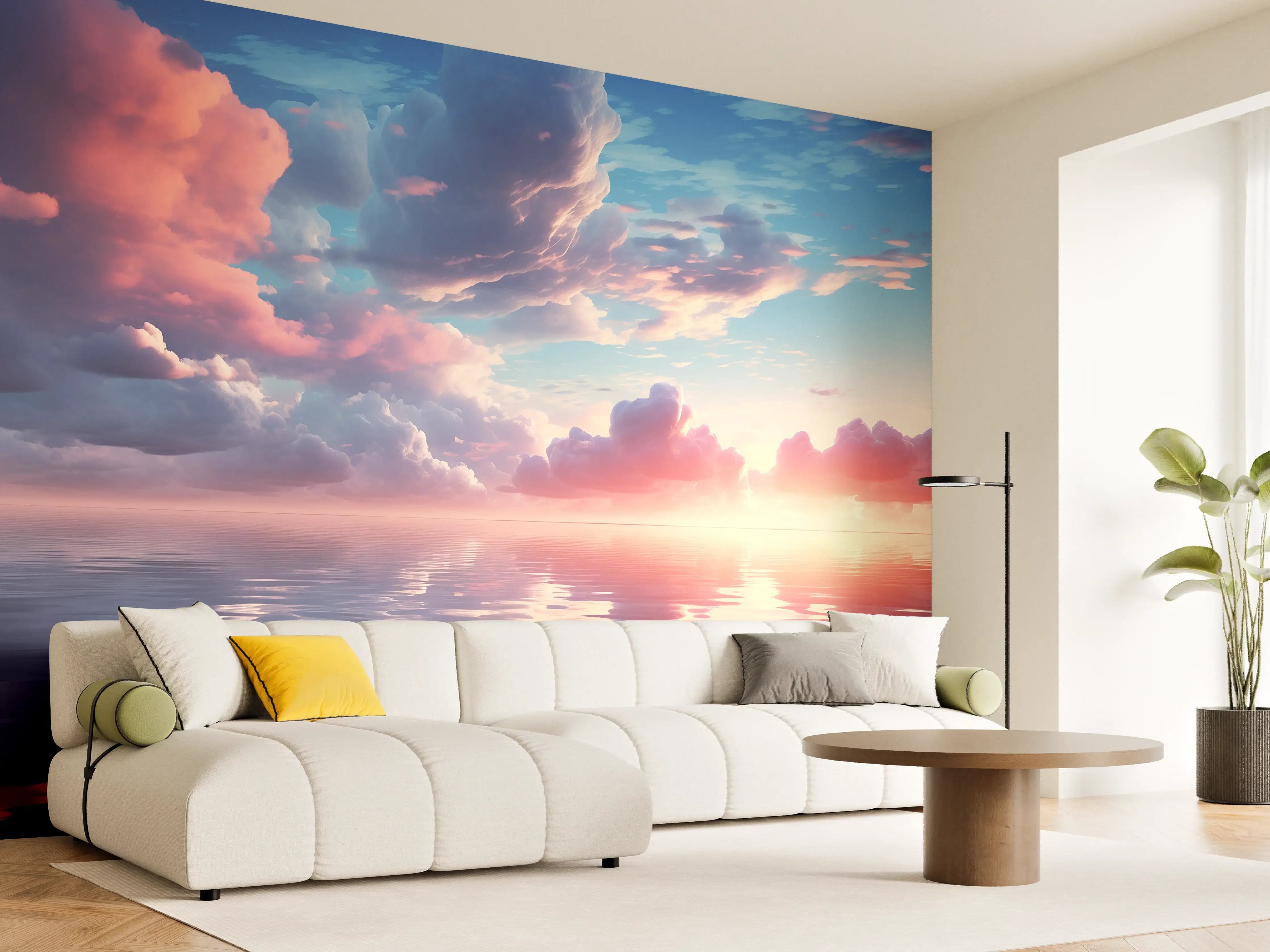 Wandverkleidung Wohnzimmer - Abendrot über stillen Wellen