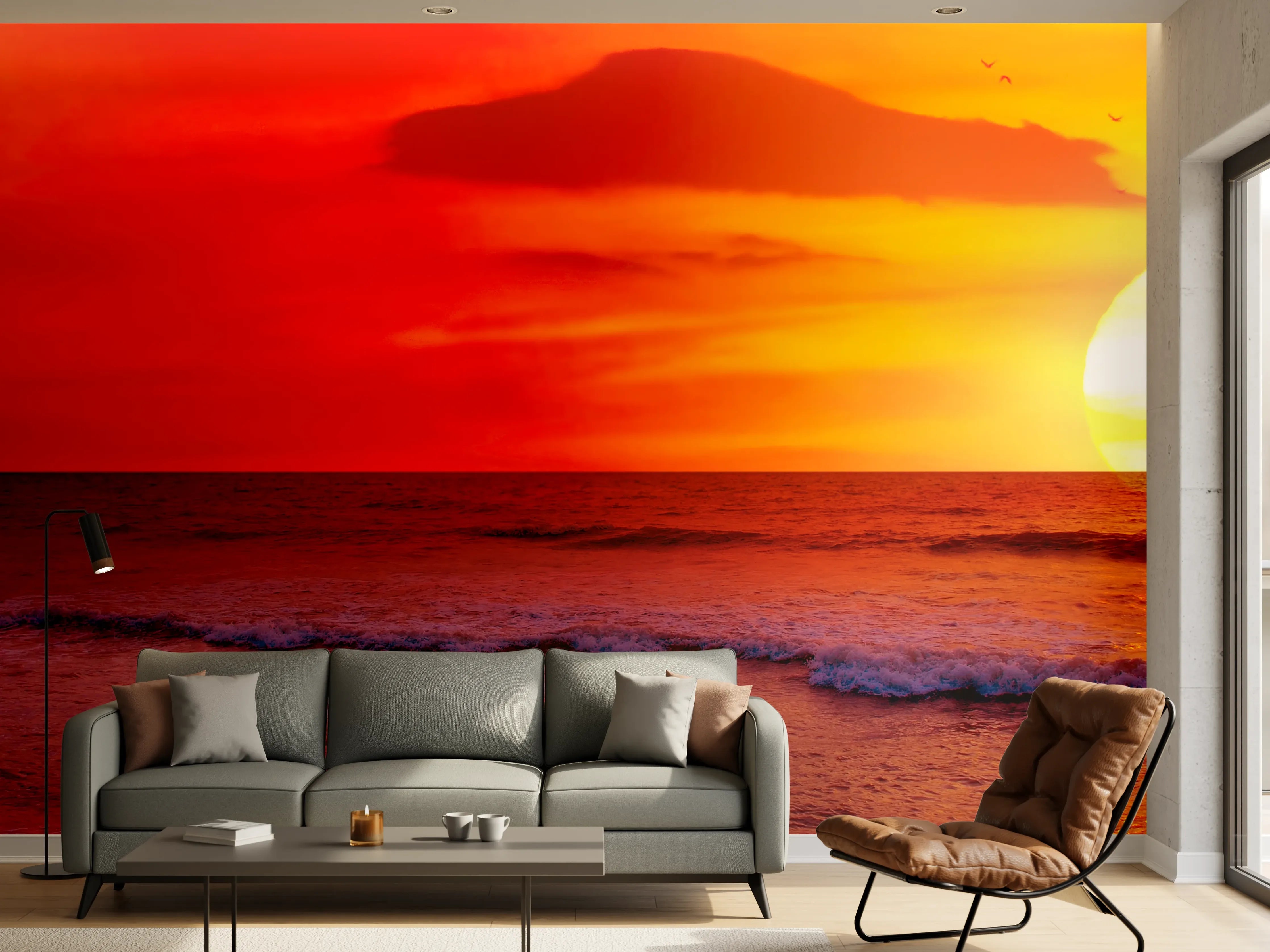 Wandverkleidung Wohnzimmer - Abendstimmung am Meer mit Sonnuntergang