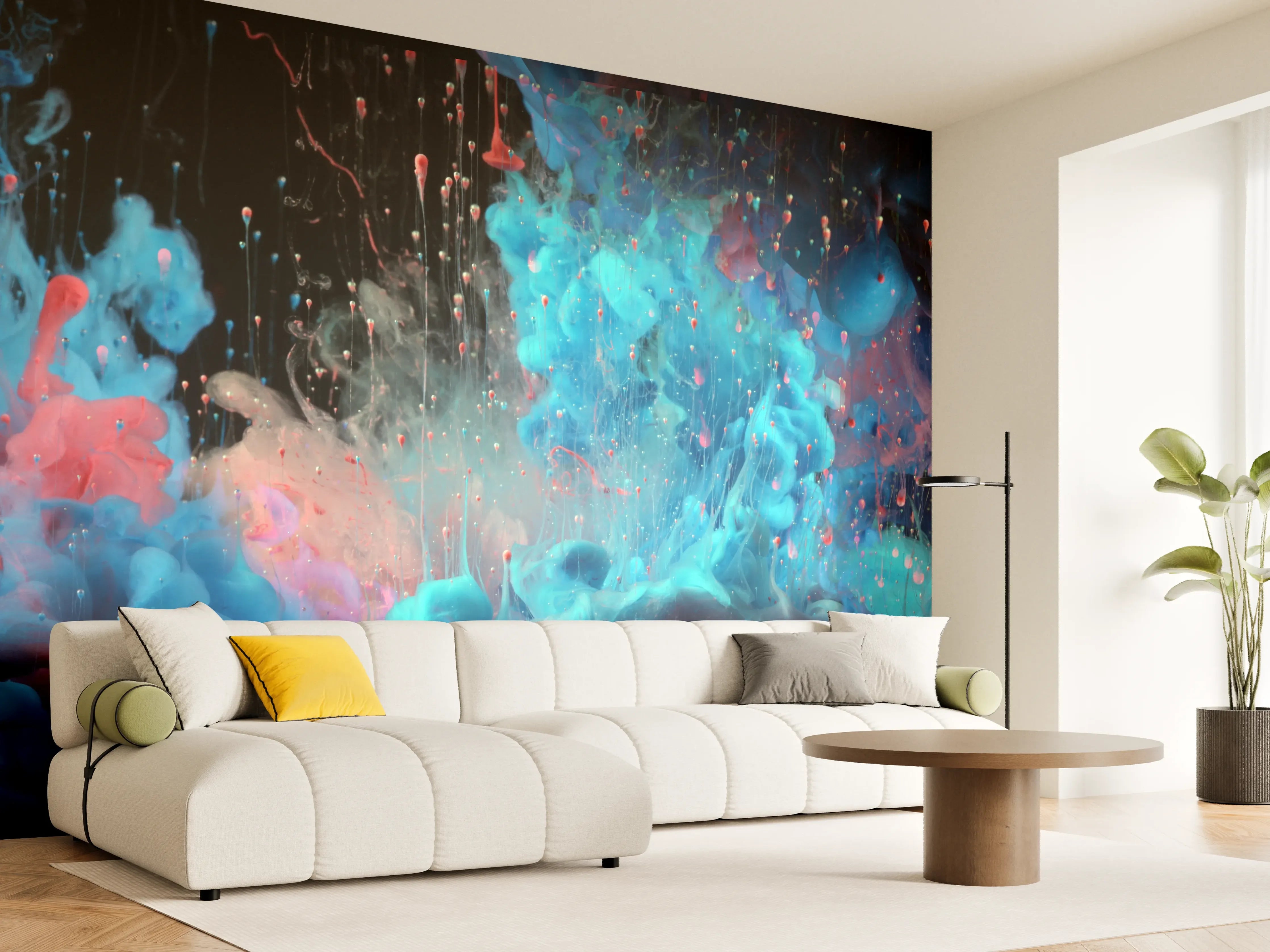Wandverkleidung Wohnzimmer - Abstrakte Acryl-Farbexplosion