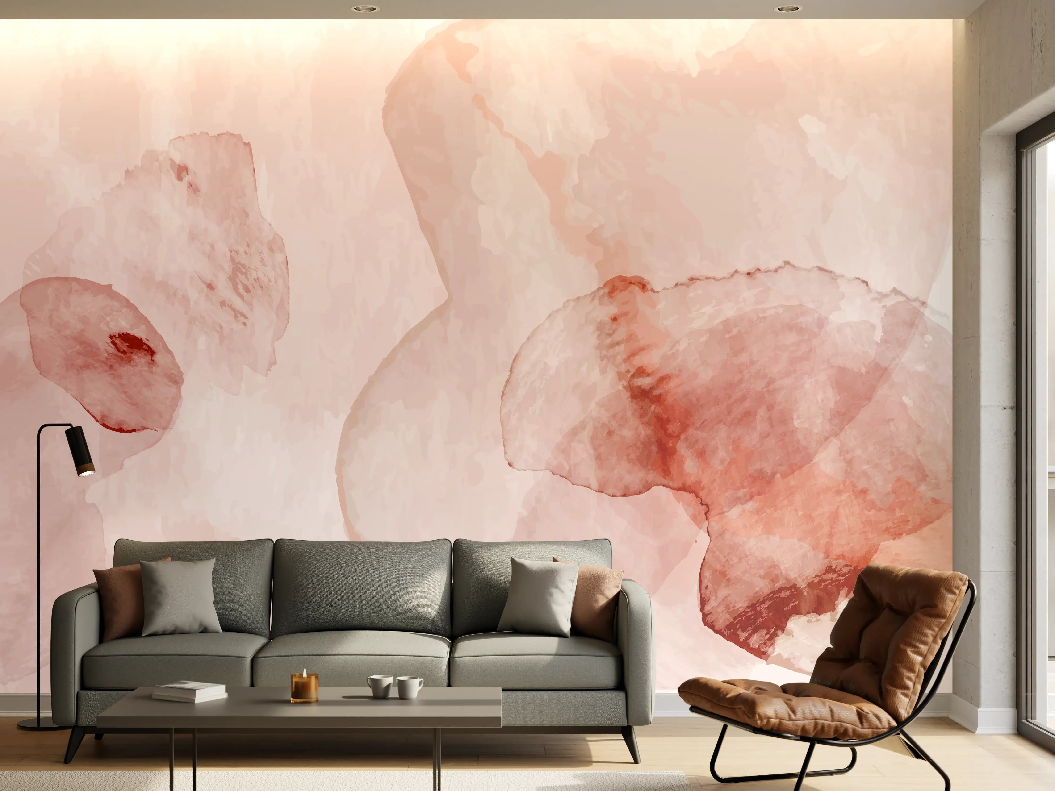 Wandverkleidung Wohnzimmer - Abstrakte Aquarell Rosa Töne
