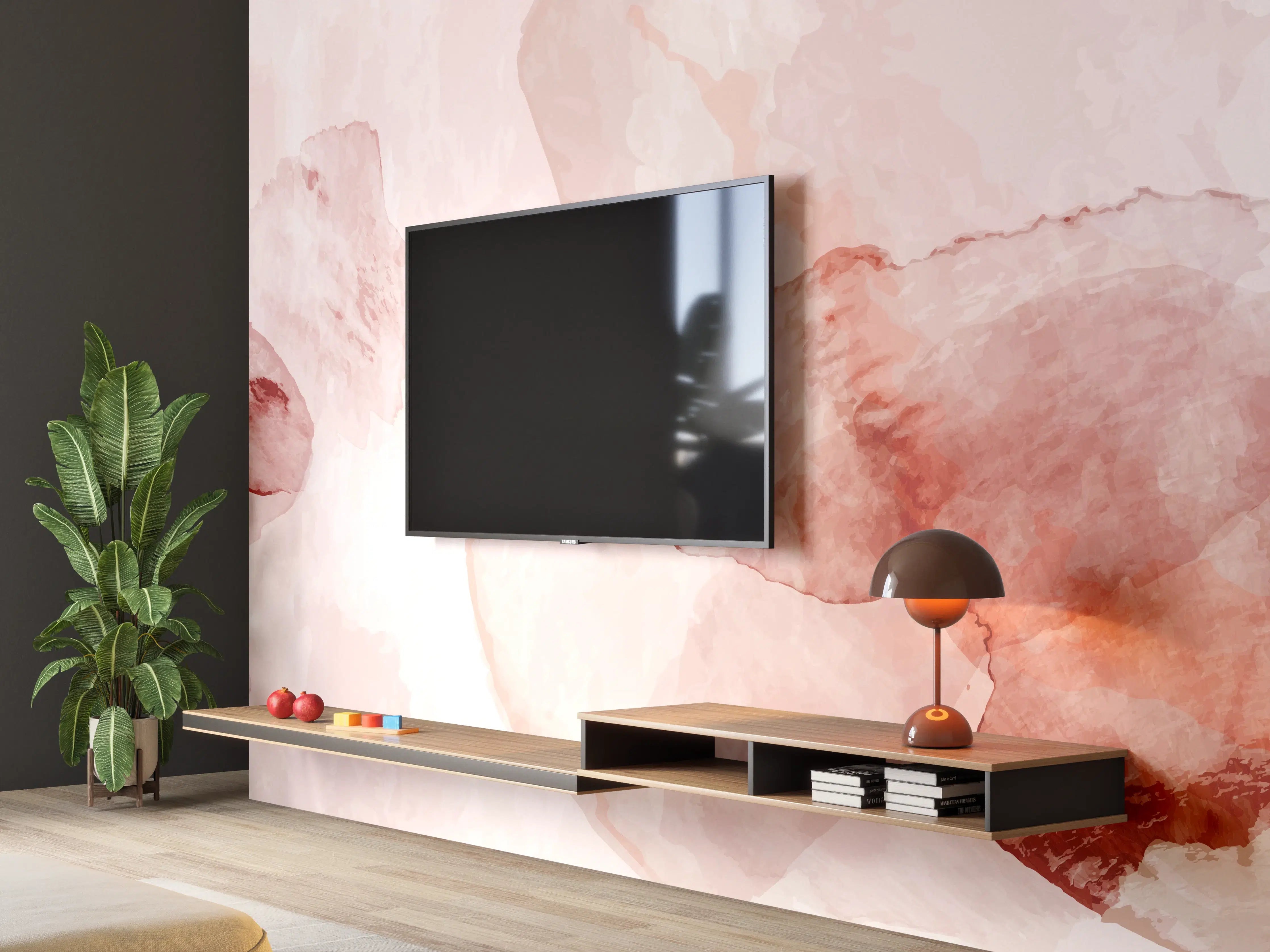 Wandverkleidung Wohnzimmer - Abstrakte Aquarell Rosa Töne