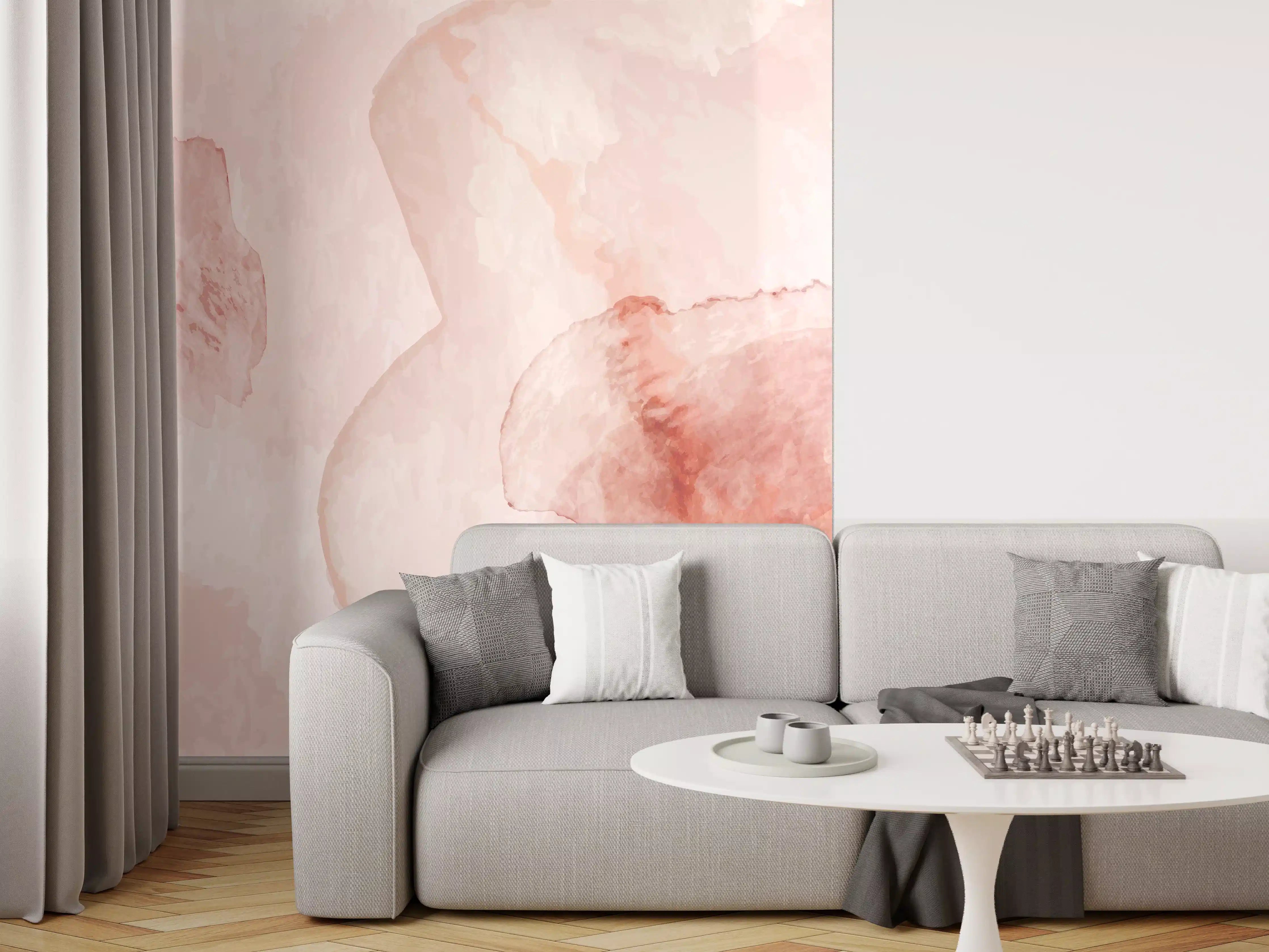Wandverkleidung Wohnzimmer - Abstrakte Aquarell Rosa Töne