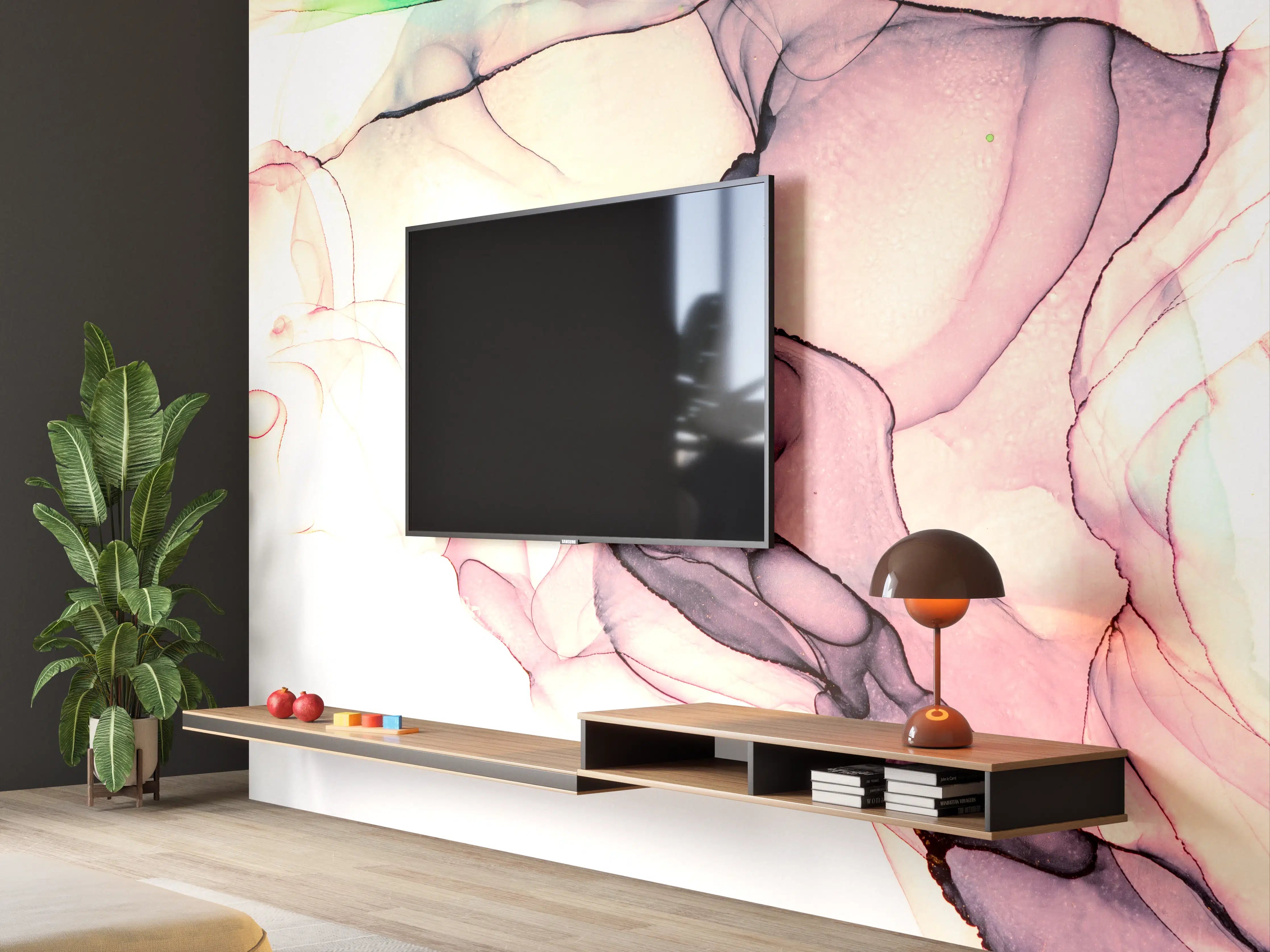 Wandverkleidung Wohnzimmer - Abstrakte Aquarellkunst in sanften Tönen