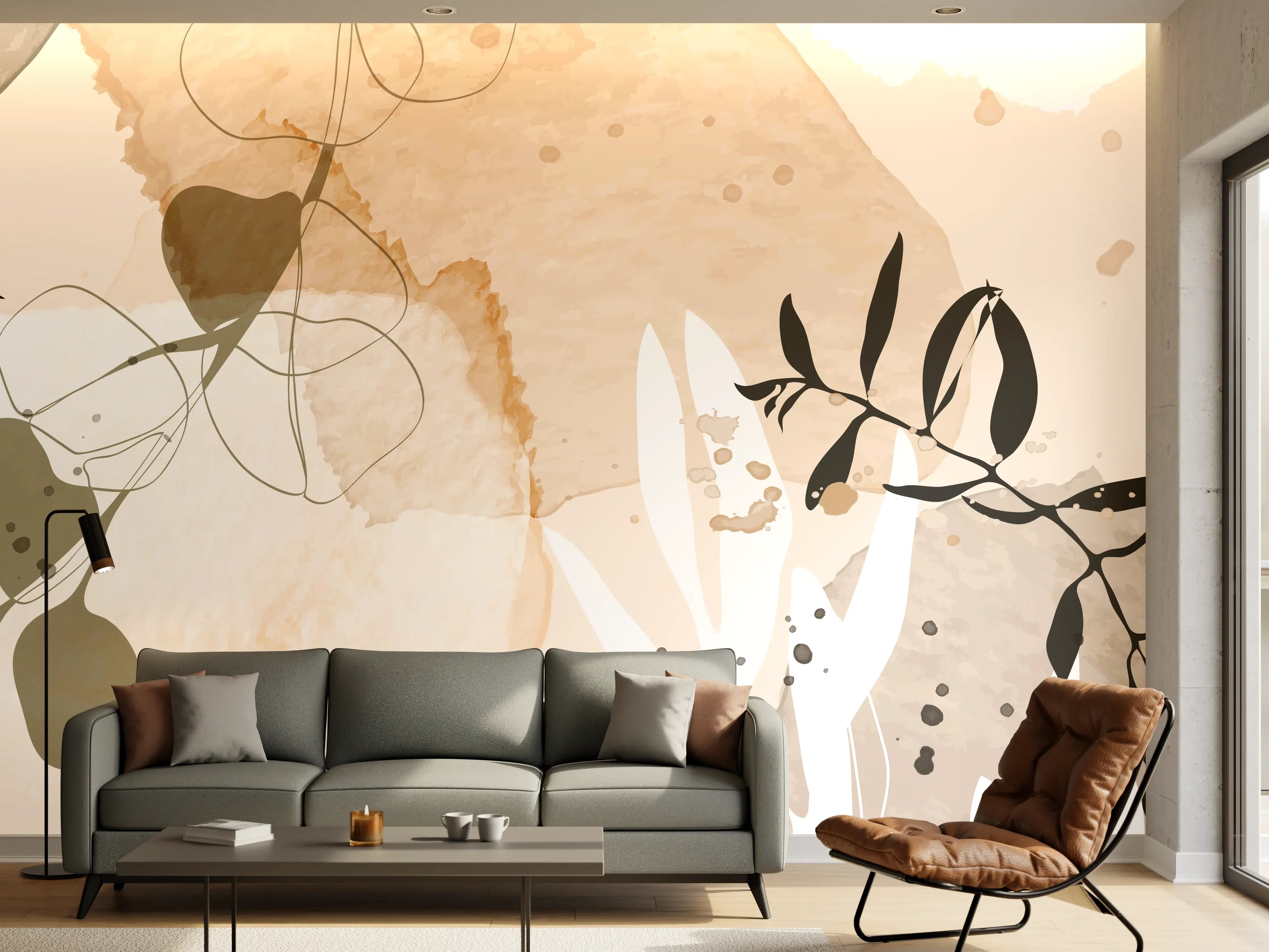 Wandverkleidung Wohnzimmer - Abstrakte Beige-Töne Kunst