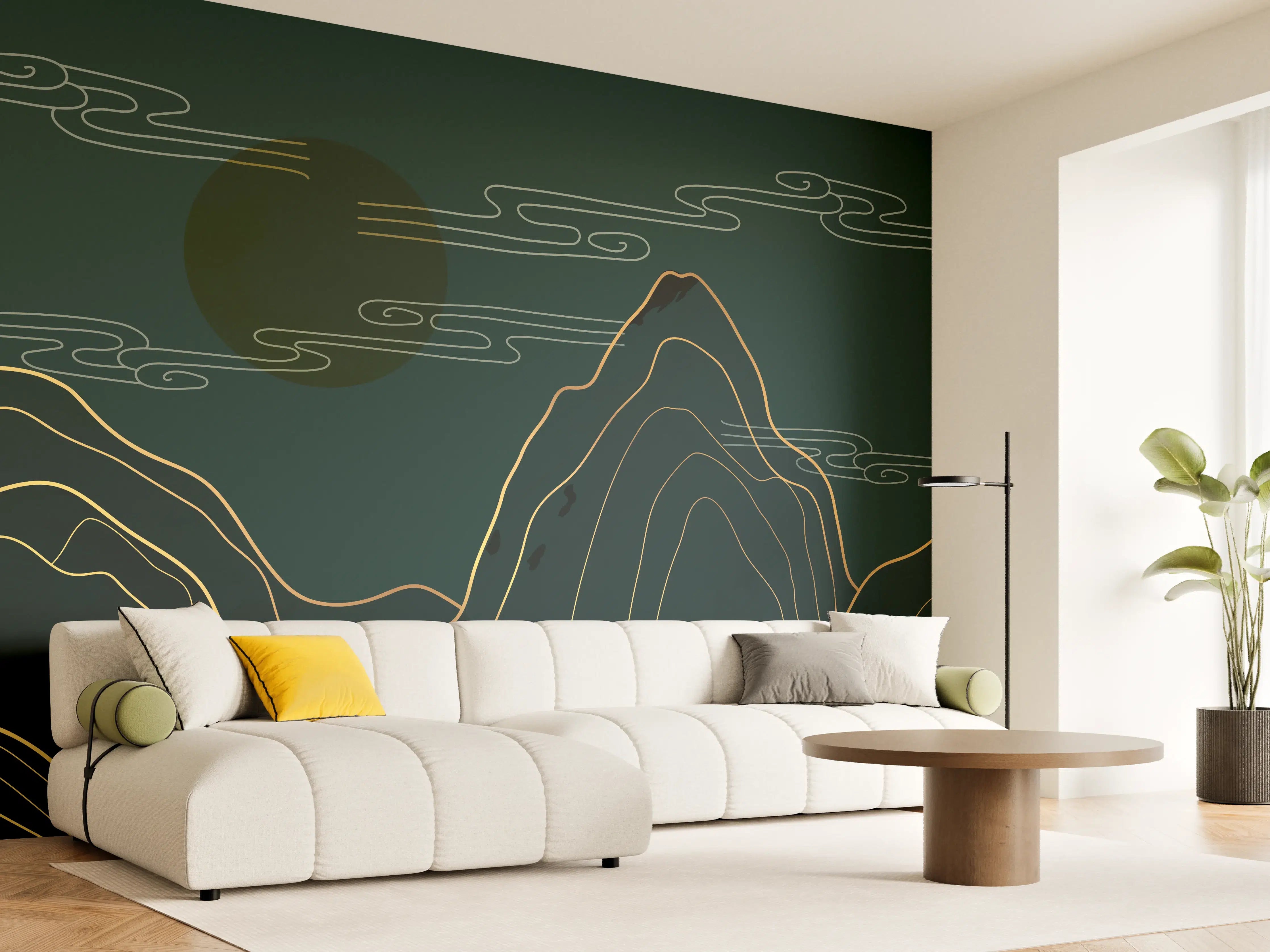 Wandverkleidung Wohnzimmer - Abstrakte Berglandschaft Linienkunst