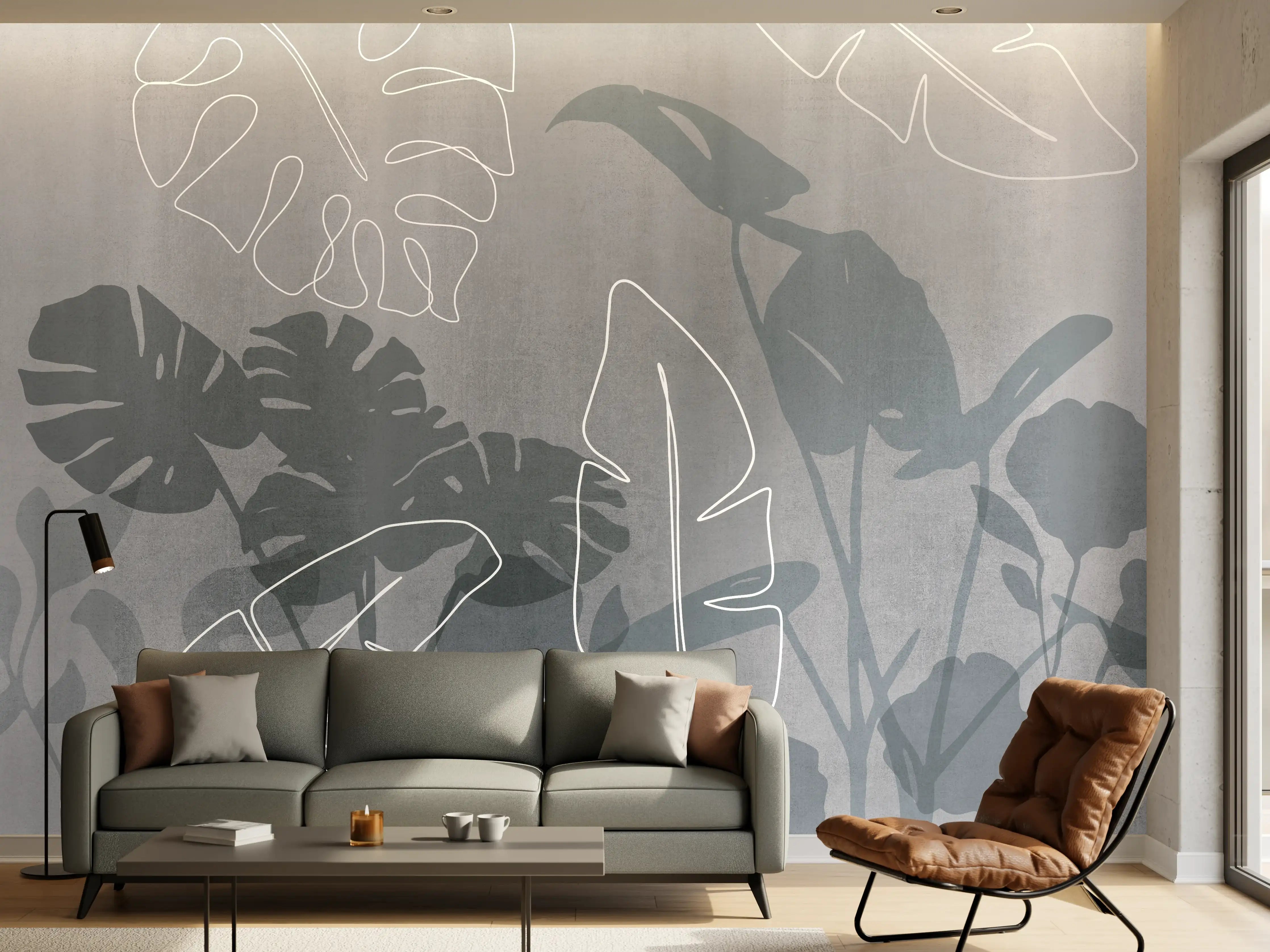 Wandverkleidung Wohnzimmer - Abstrakte Blätter