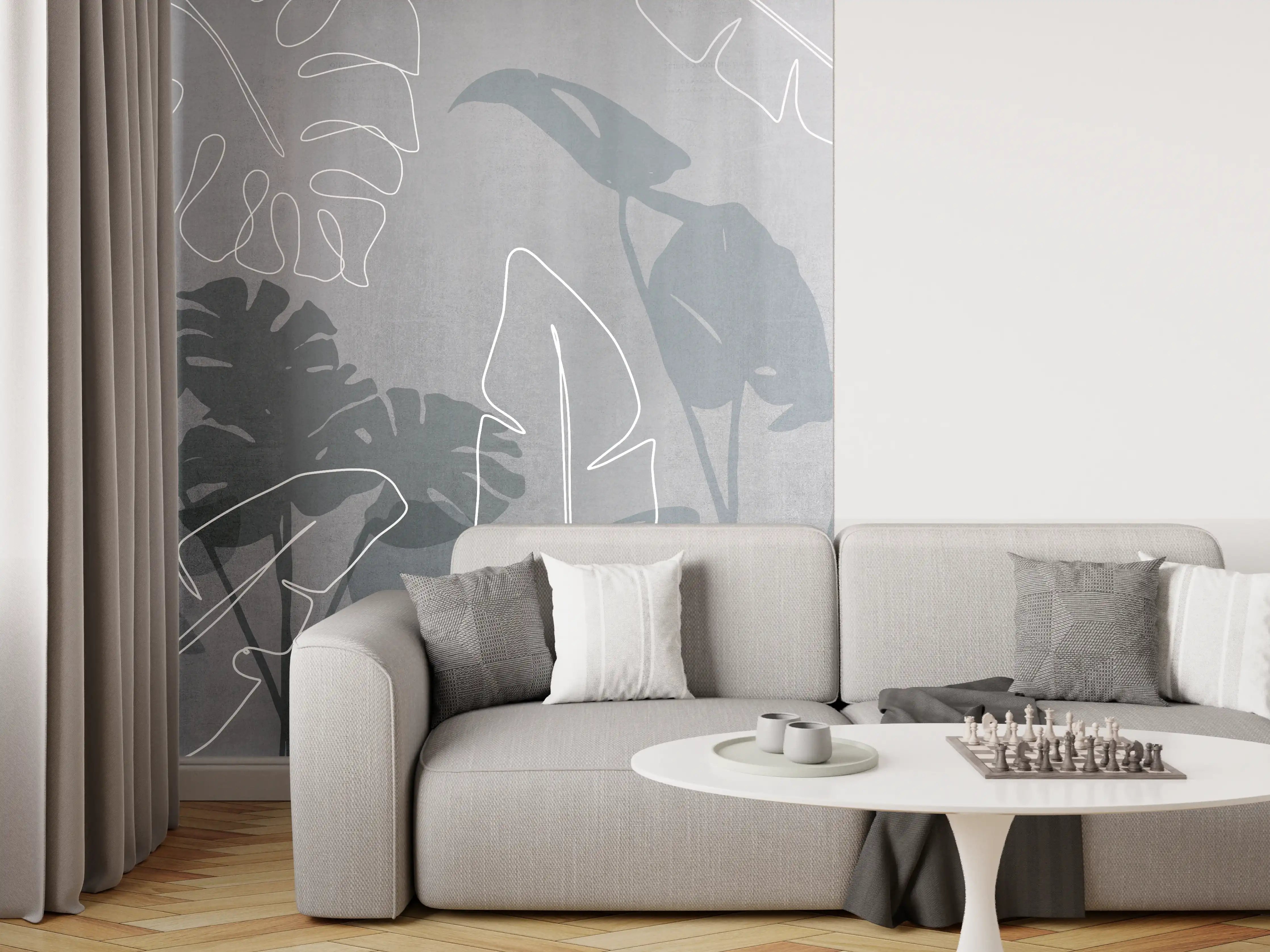 Wandverkleidung Wohnzimmer - Abstrakte Blätter