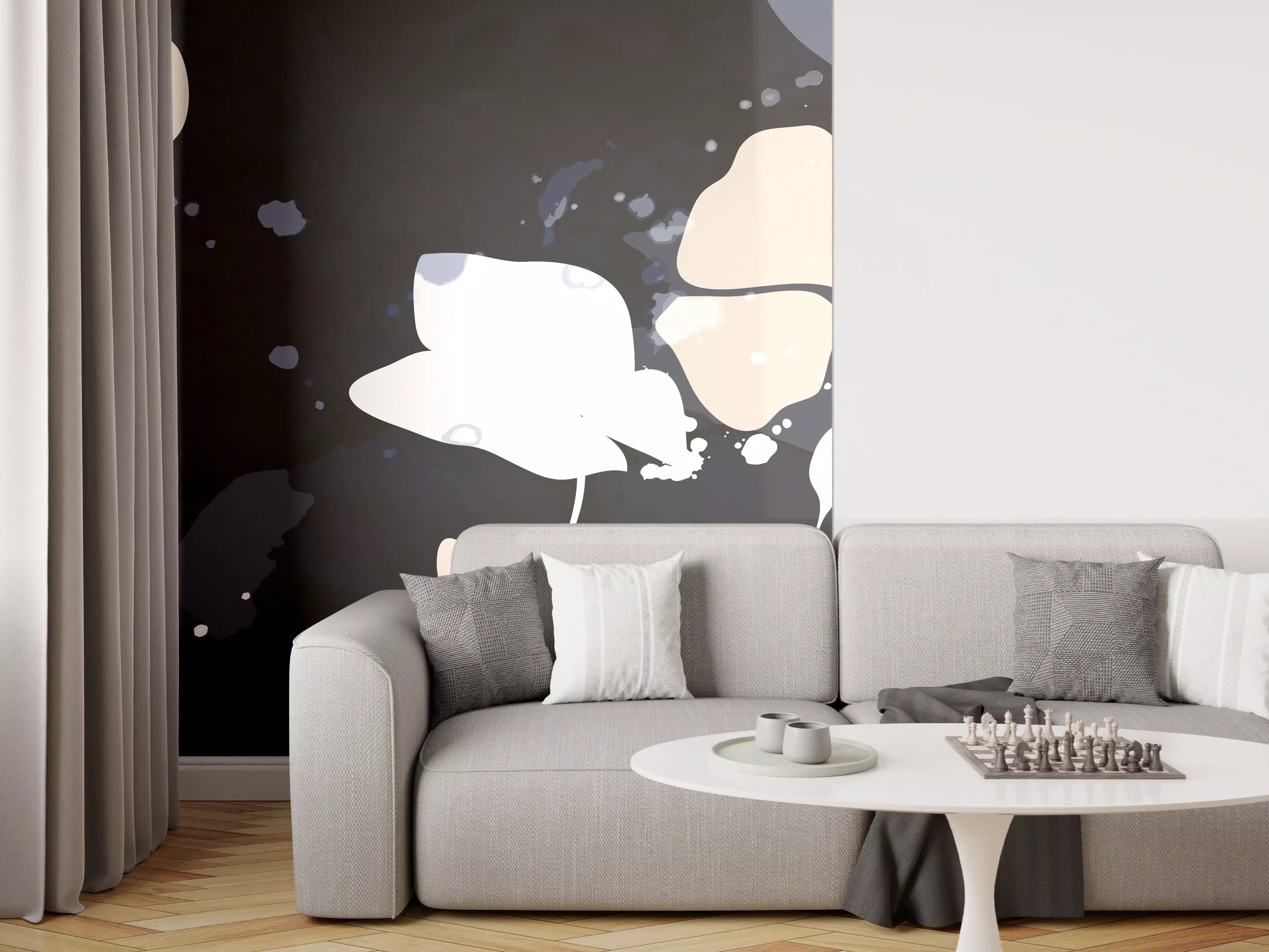 Wandverkleidung Wohnzimmer - Abstrakte Blumen Dunkles Design